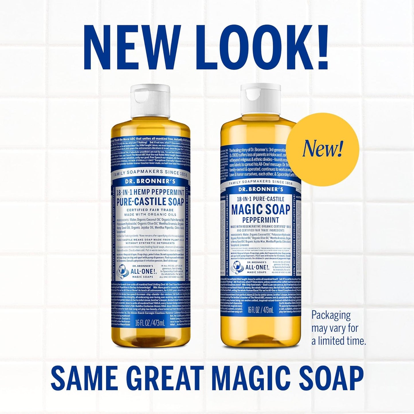 Magic Soap-Pure-Castile Liquid Soap (Peppermint, 16 Ounce, 2-Pack)-Regenerative Organic Certified Oils, 18-In-1 Uses: Body, Hair, Laundry, Pets & Dishes, Concentrated, Vegan, Non-Gmo