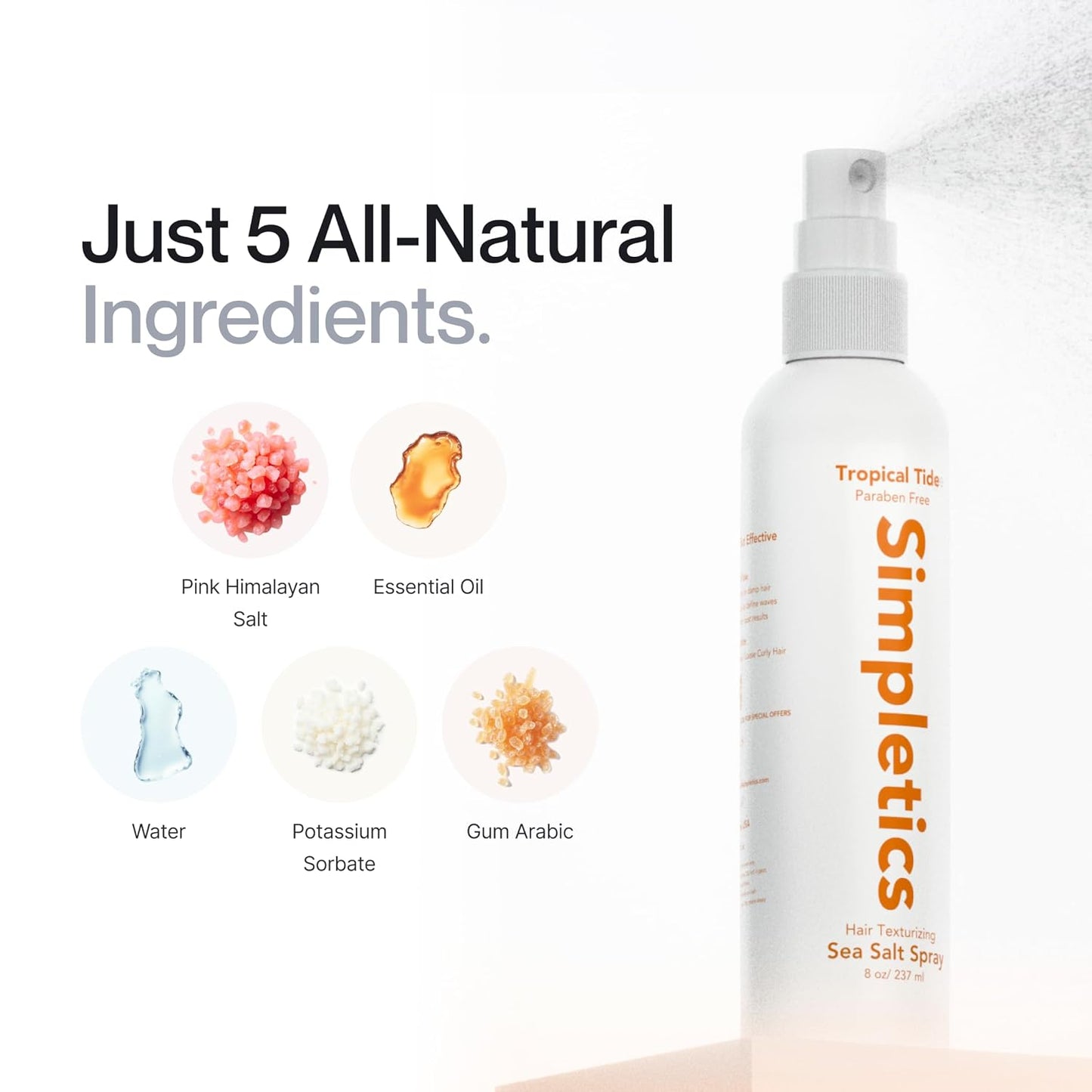 Himalayan Sea Salt Spray for Straight & Wavy Hair - All Natural, 5 Ingredient, Texturizing & Volumizing Product - Vanilla Scented - Adds Volume, Texture, Beach Look to Men & Women, 237Ml...