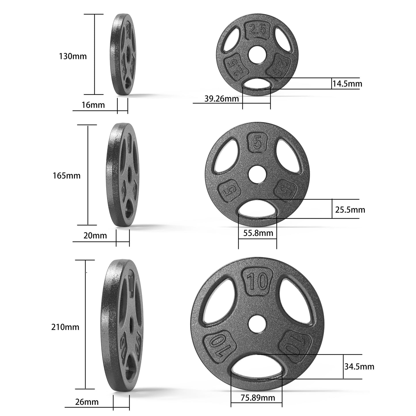 100LB Black Cast Iron Standard Weight Plate Sets, Used as Both Dumbbell and Barbell,1-Inch Holes Fit Standard Sized Bar