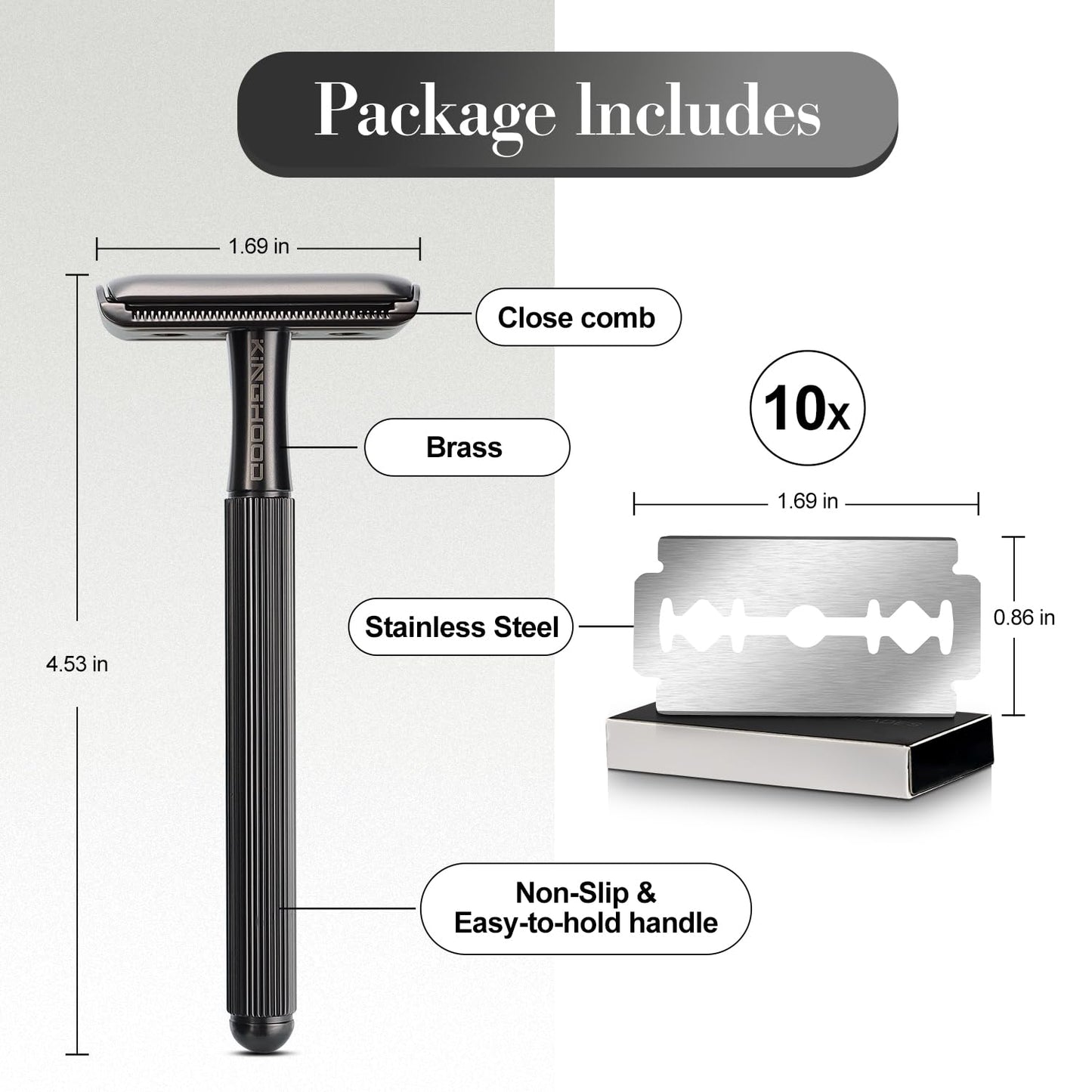 Brass Safety Razor with 10 Blades,One Blade Razor Reusable Razor Eco-Friendly Razor Long Handle & Weighted Razor,Double Edge Razor Single Blade Razor for Sensitive Skin