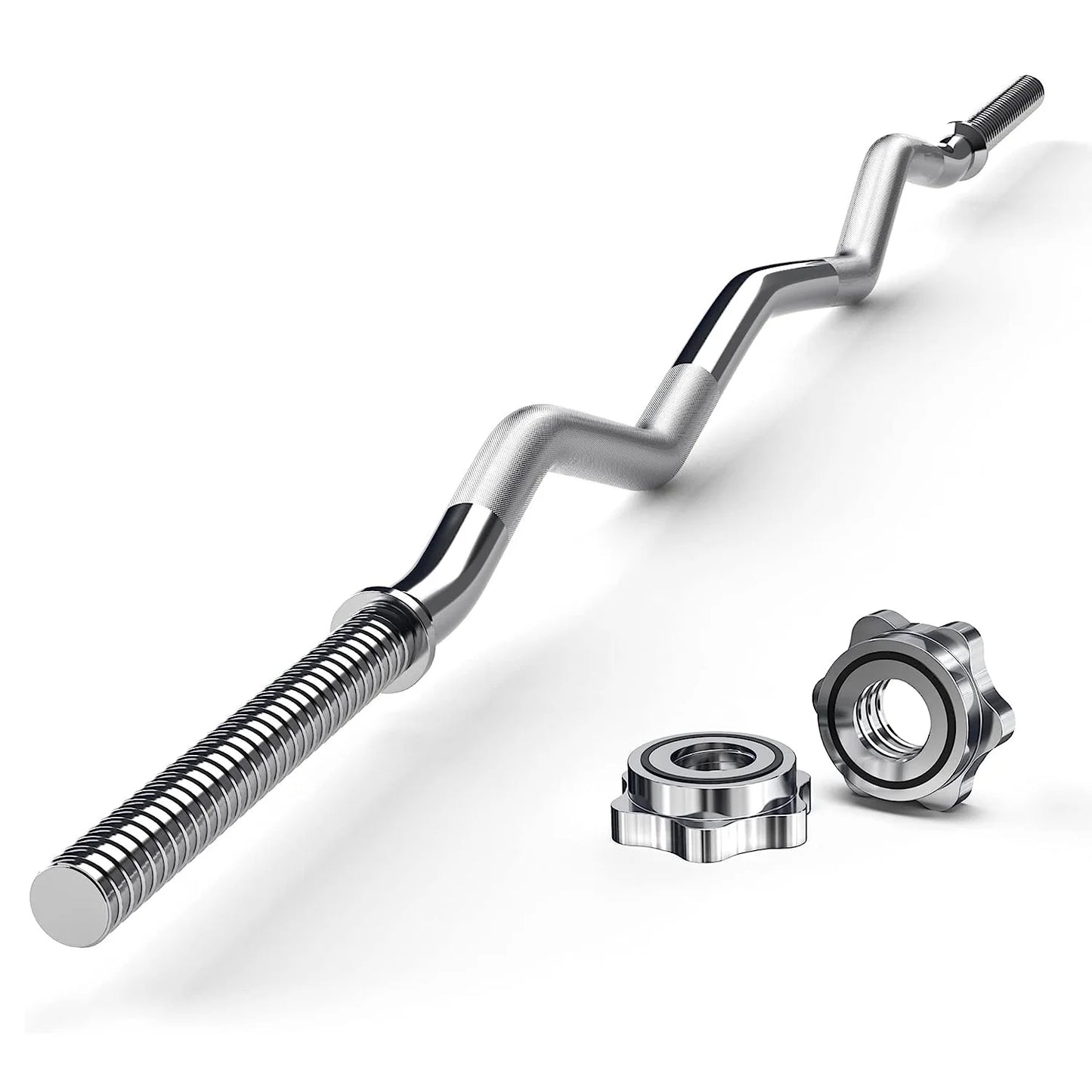 47'' Curl Bar with Collars for All Standard 1" Plates, 440-Pound Capacity, Silver