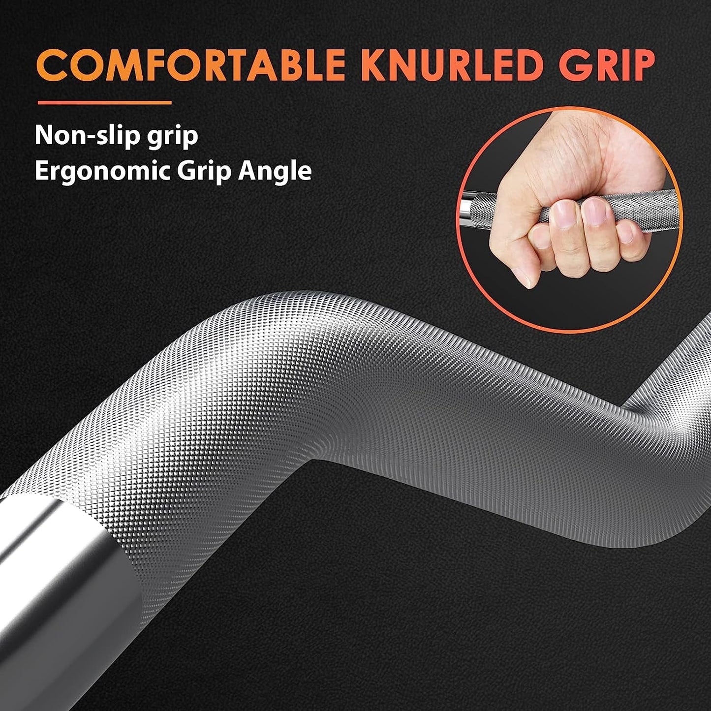 47'' Curl Bar with Collars for All Standard 1" Plates, 440-Pound Capacity, Silver
