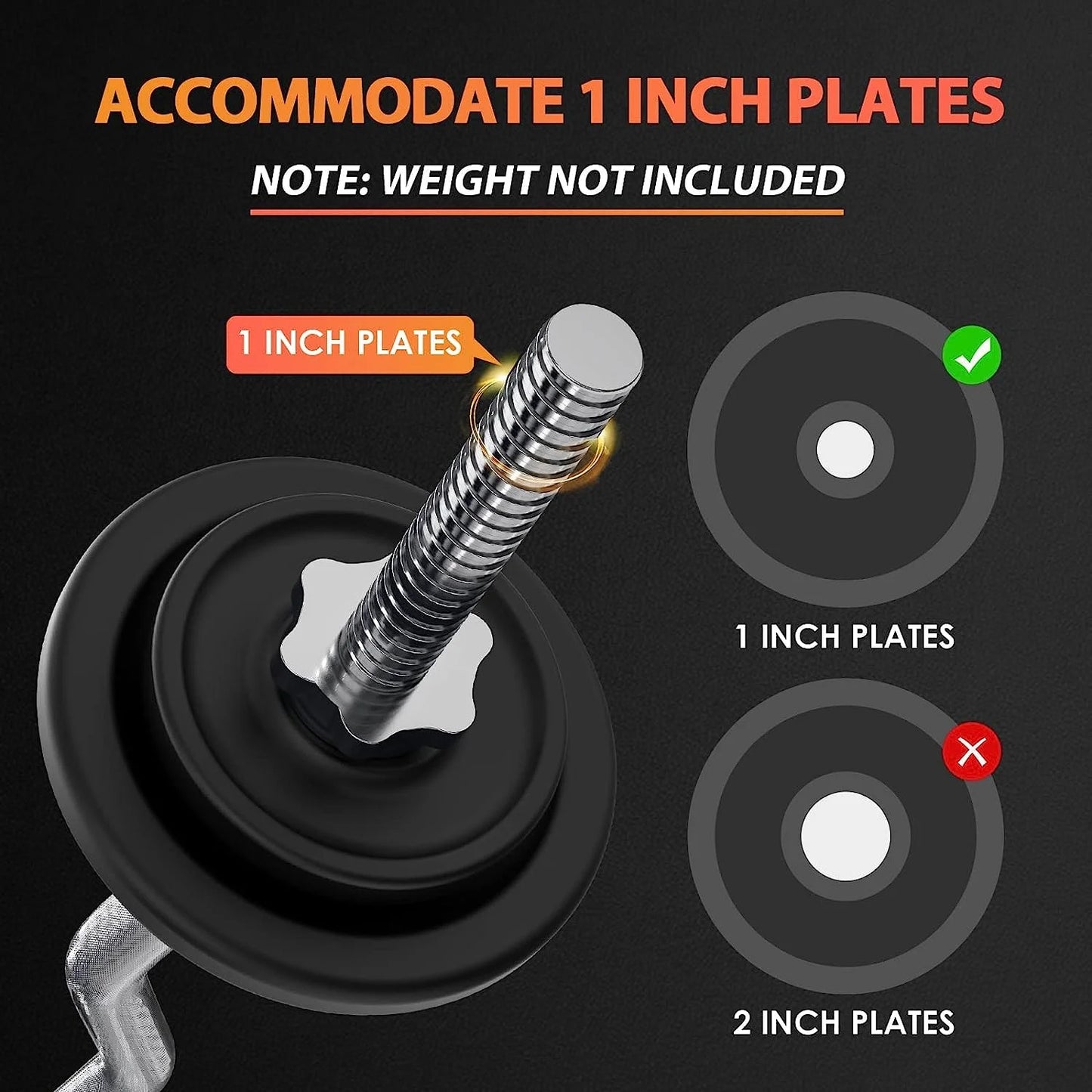 47'' Curl Bar with Collars for All Standard 1" Plates, 440-Pound Capacity, Silver