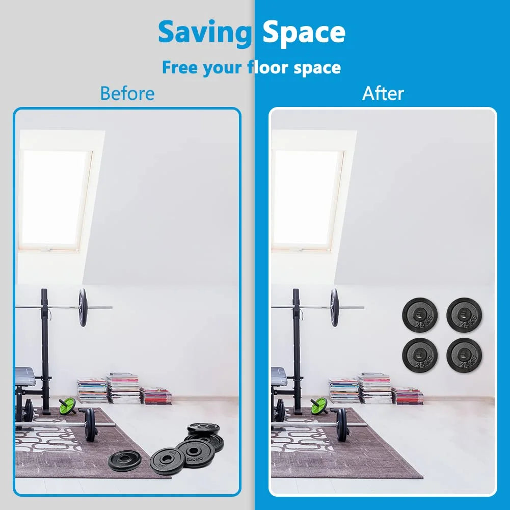 6PCS Olympic Plate Wall Rack – Heavy-Duty 2-Inch Weight Plate Storage, 300Lb Capacity for Home and Commercial Gyms