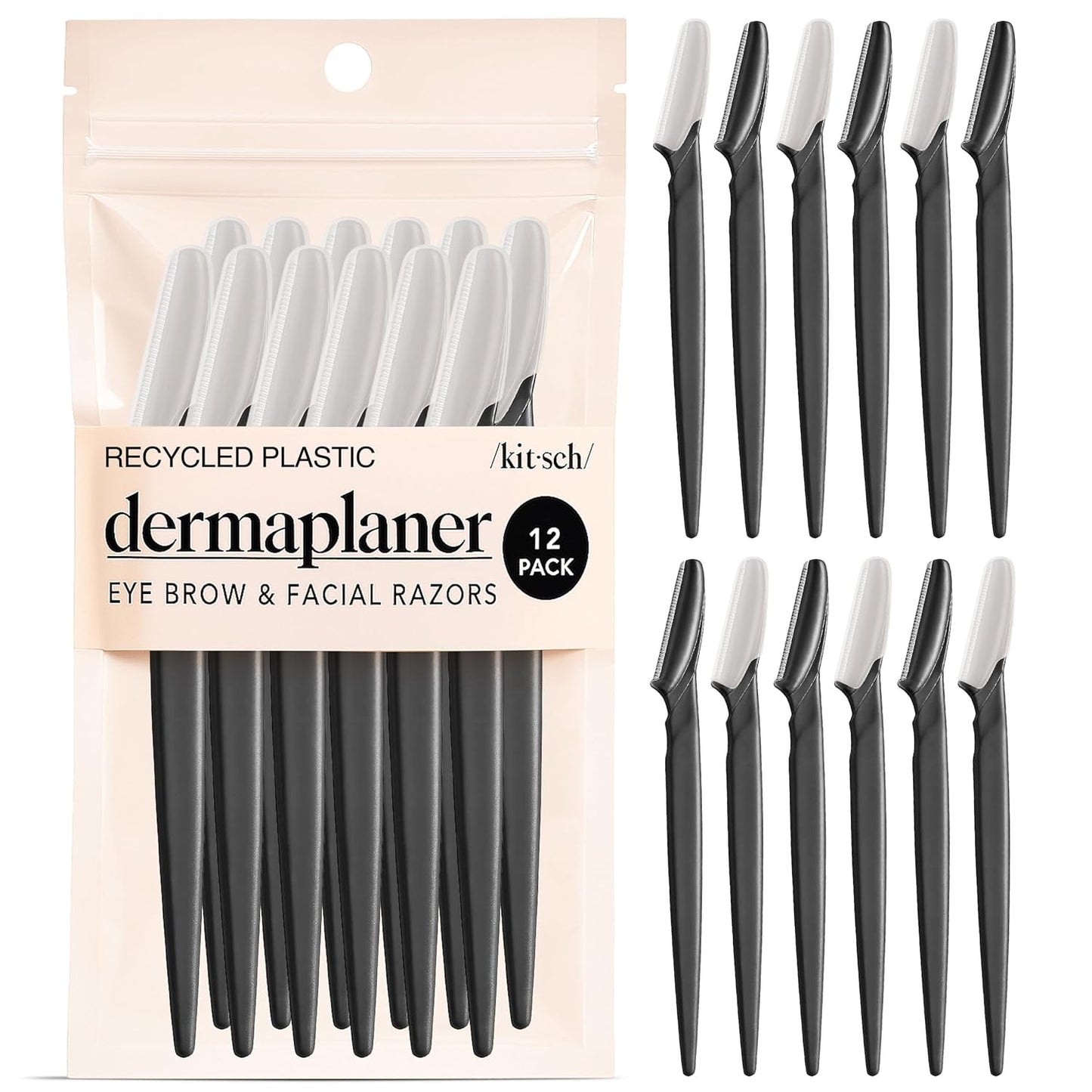 Dermaplane Razor for Women Face - Face Razors for Women and Men - Eyebrow Trimmer, Shaver, Recycled Plastic Dermaplaning and Skin Care Tool - Black, 12 Pcs