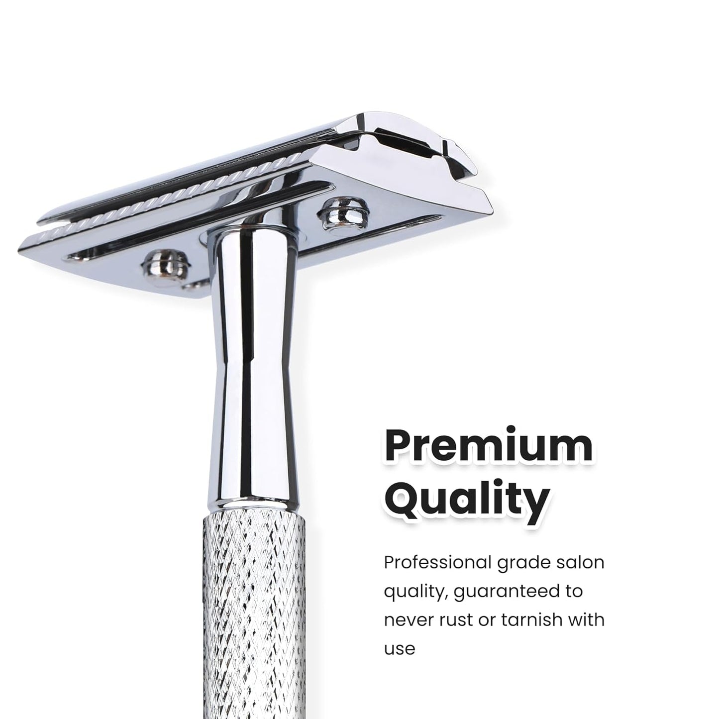 Double Edge Safety Razor with 10 Premium Stainless Steel Reusable Single Blade Razors for Men and Women, Smooth Wet Shave Experience, Glossy Silver
