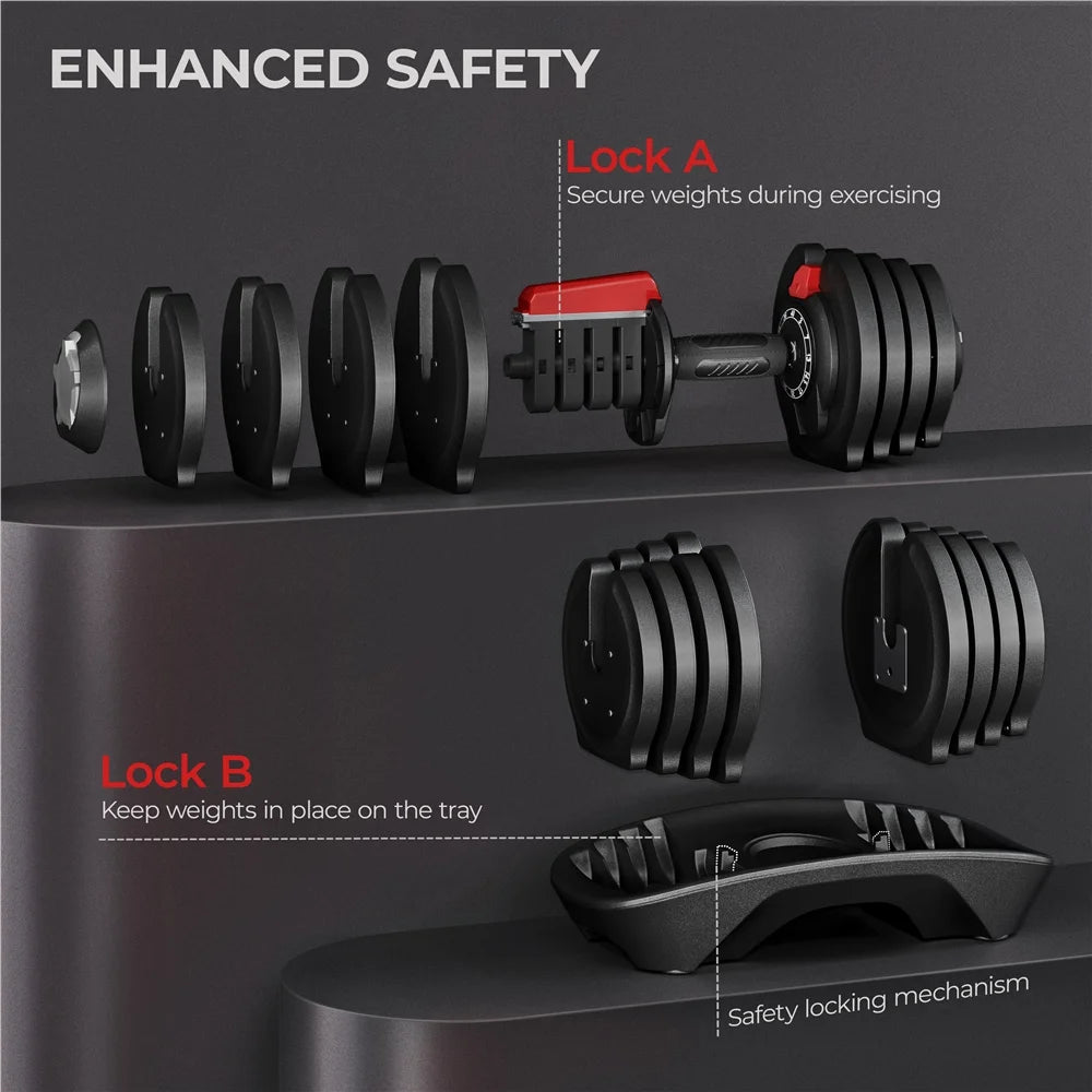 3-40Lbs Quick Adjust Dumbbell Set for Home Gym, Set of 2, Black/Red