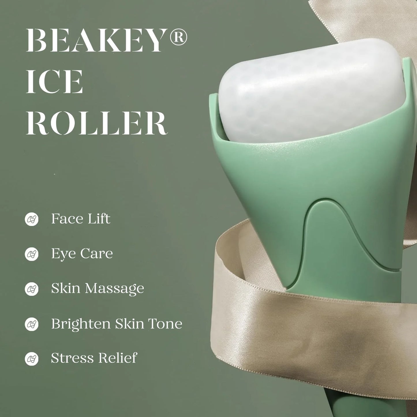 Ice Roller for Face with Gua Sha, Cryotherapy Face Roller Facial Skin Care Massager, Green