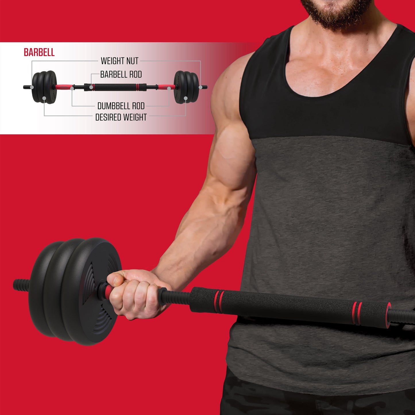 45 Lb Adjustable Dumbbell Set, 5-In-1 Workout Set with Barbell, Adjustable Kettlebell, Push-Up Handles & Ab Roller for Home Gym Training