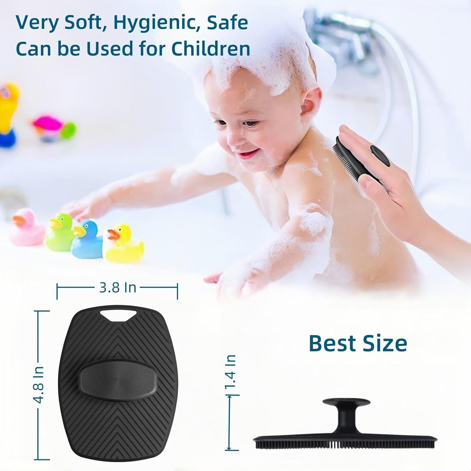 Food-Grade Silicone Body Scrubber, Highly Elastic Bristles Handheld Brush for Shower, Lather Well and Gentle Exfoliating, Makes Skin Smooth, for Women and Men, 2 Pack, Black and Gray