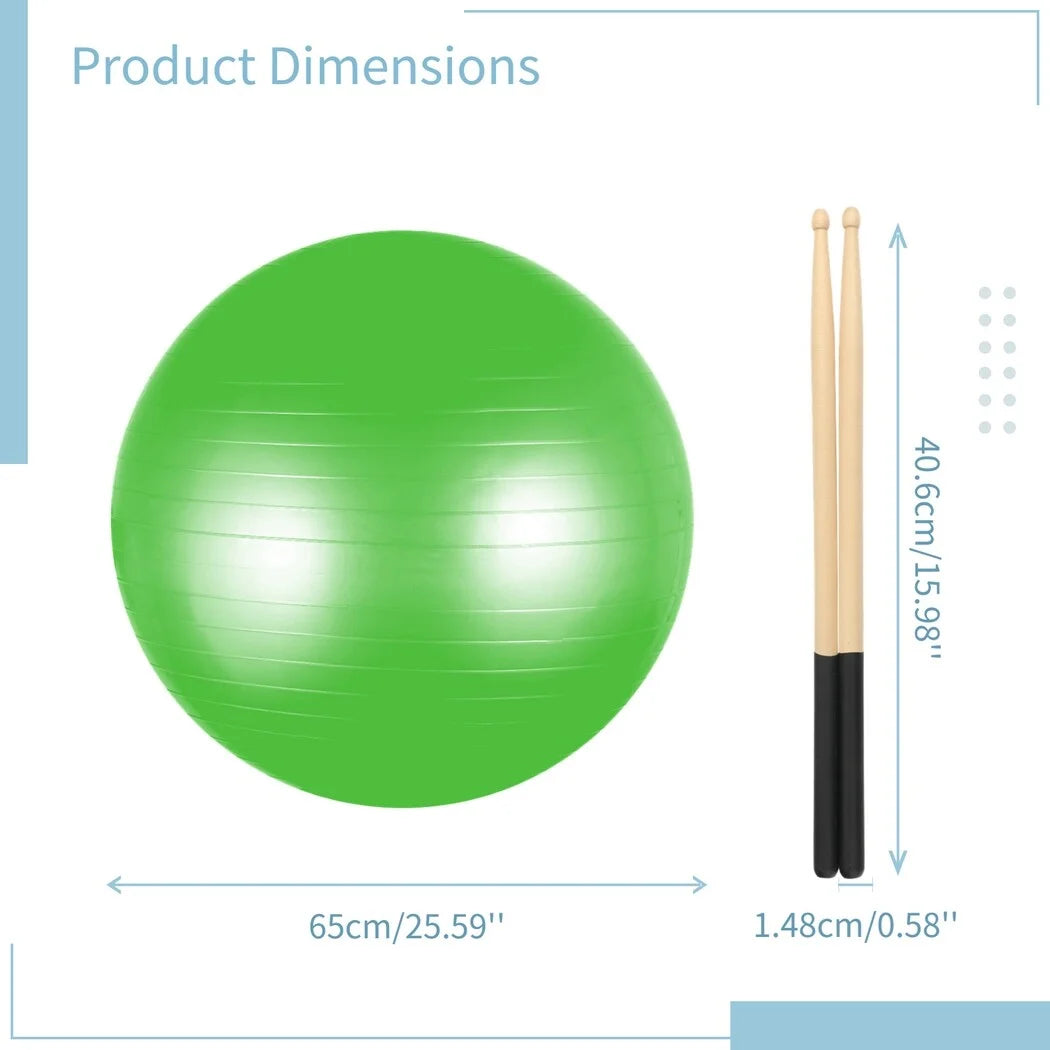 Cardio Drumming Equipment Set, Fitness Balance Ball with Pump & 3.2Oz Sticks, Aerobic Exercise Ball for Workouts, Stability, Pilates, Yoga, Pregnancy Gymnastics