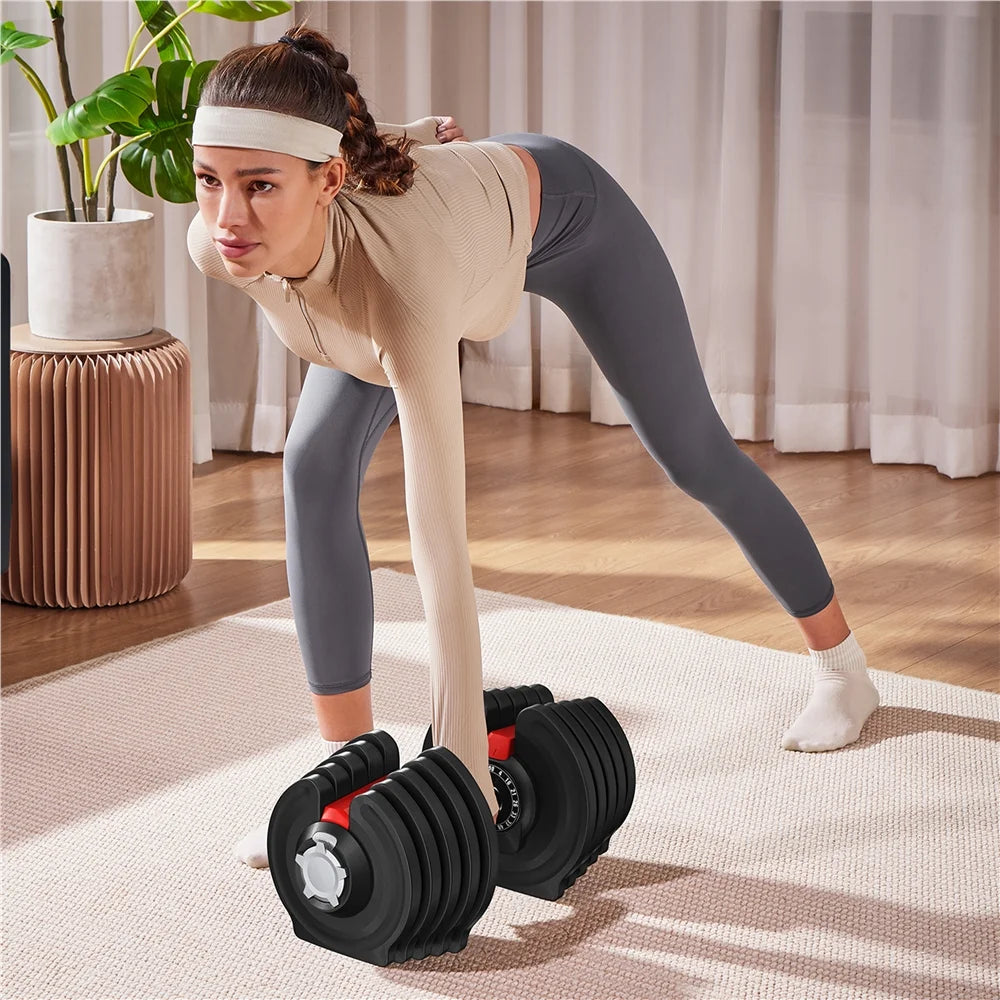 4-90Lbs Quick Adjust Dumbbell Set for Home Gym, Set of 2, Black/Red