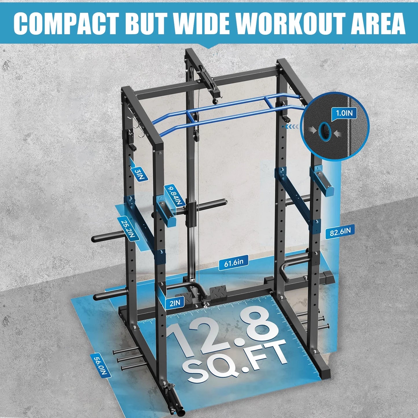 Power Cage, 1200Lbs Multi-Function Power Rack with Lat Pulldown and Pulley System and More Training Attachment, Weight Cage for Home Gym
