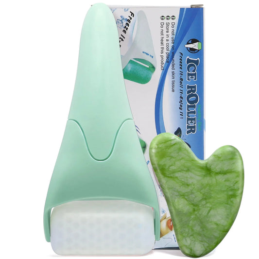 Ice Roller for Face with Gua Sha, Cryotherapy Face Roller Facial Skin Care Massager, Green
