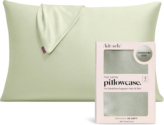 Satin Pillowcase with Zipper for Hair & Skin, Softer than Silk Pillow Cases Queen, Wrinkle-Free, Smooth and Cooling Satin Pillow Covers, Standard Size 19"X26" - Sage
