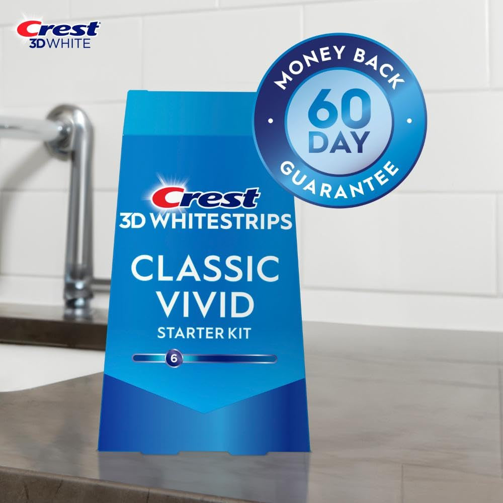 Crest 3D Whitestrips Whitening Starter Kit – Teeth Whitening Kit, 10 Treatments, Each with 1 Upper/1Lower, 20 Strips – Crest 3Dwhite Teeth Whitening Strips