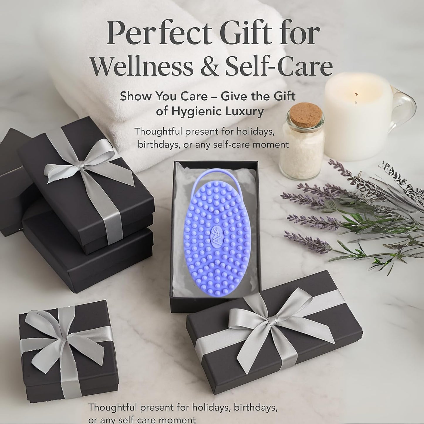 Silicone Body Scrubber – Gentle Shower Brush & Loofah Alternative- Food Grade & Lab Tested – Fast-Drying, Hygienic, Bpa-Free Silicone Body Gentle Exfoliator (Dark Gray, Massage)