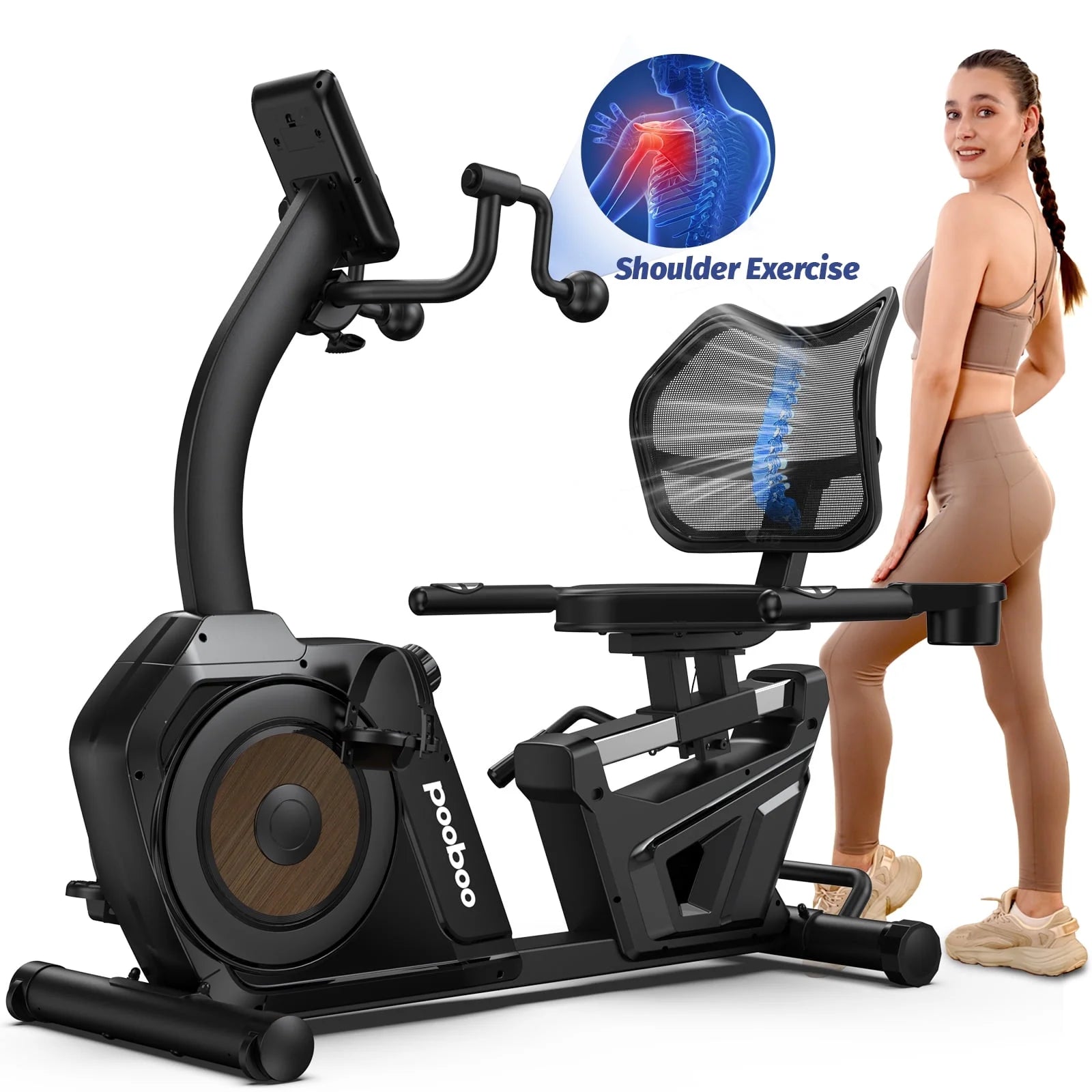 Magnetic Build-In Bluetooth Recumbent Exercise Bike with Adjustable and Comfortable Seat, Light Commercial Stationary Bike with Arm Workout for Adult/Seniors Home Exercise, 400LBS