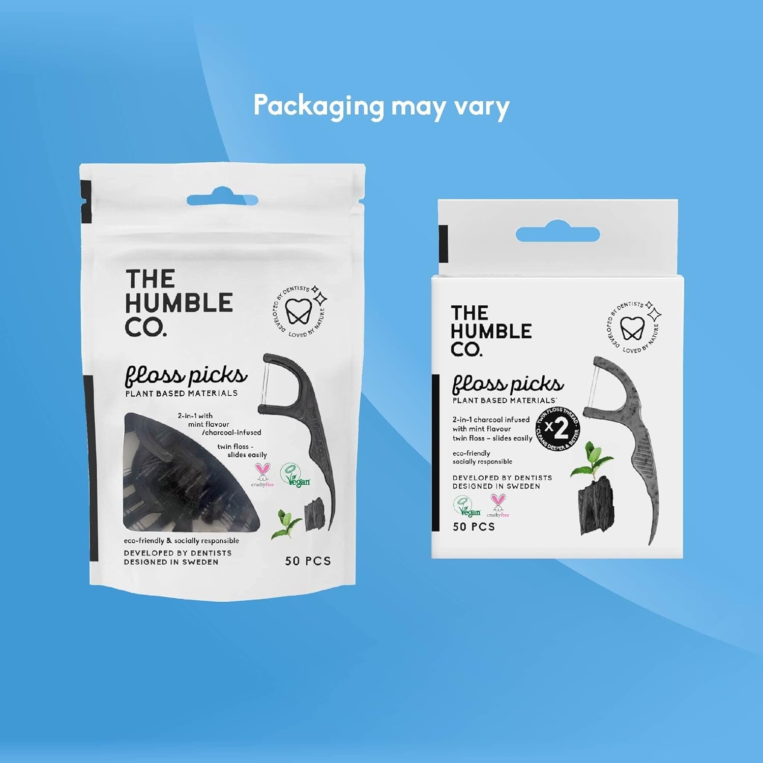Floss Picks (200 Count) – Plant Based Dental Floss Picks for Superior Oral Care, Dental Hygiene, and Gum Health, Cruelty Free Tooth Floss Picks (Charcoal, Double Thread)