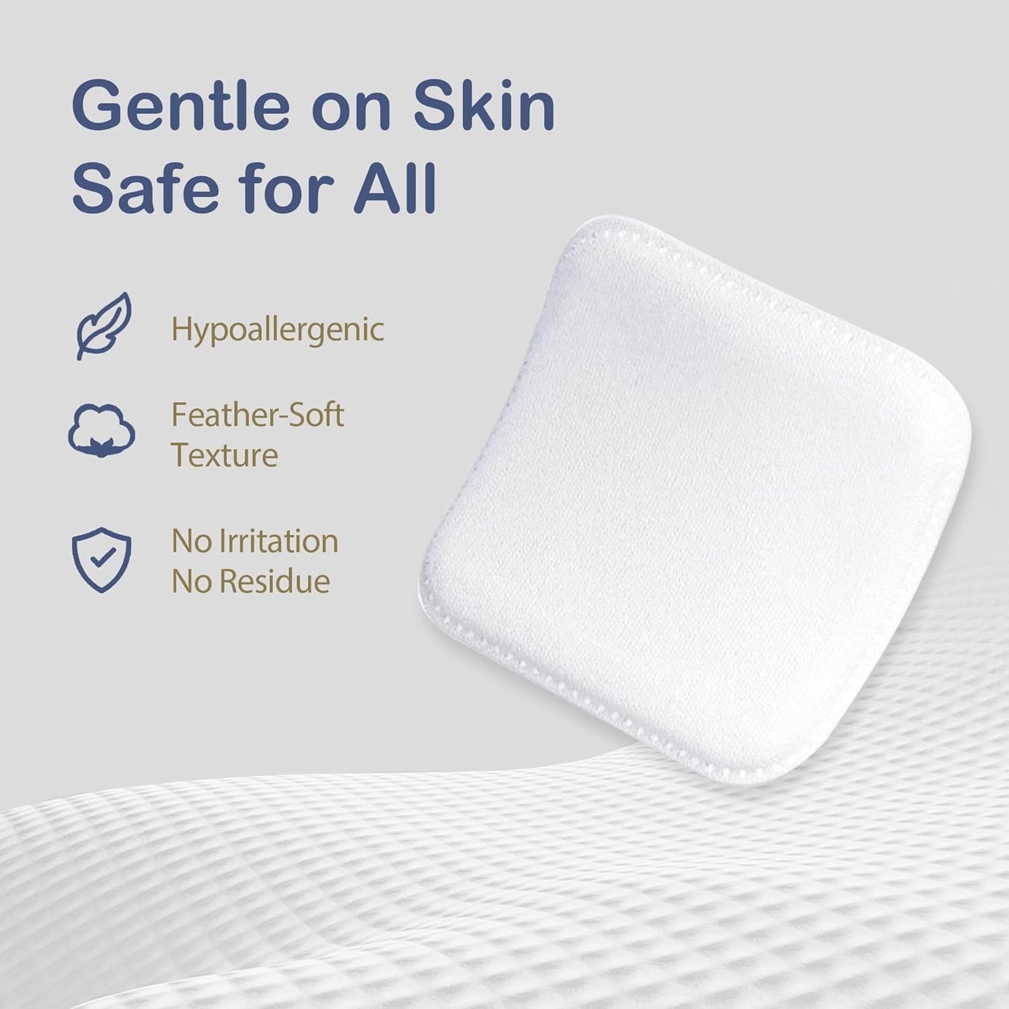 Large Cotton Pads for Makeup Removal, Soft & Lint-Free Face Pads with Pressed Seam Design, Durable Makeup Remover Pads for Facial Cleansing on All Skin Types, 3X3 Inch, 60 Count