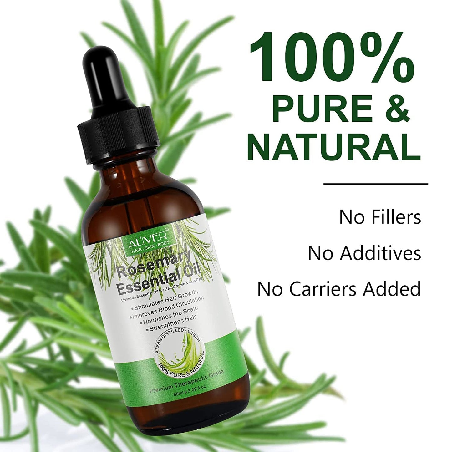 Pure Natural Rosemary Essential Oils - 2 Pack, Hair Growth Scalp Oil for Dry Damaged Hair(2.02 Fl Oz)