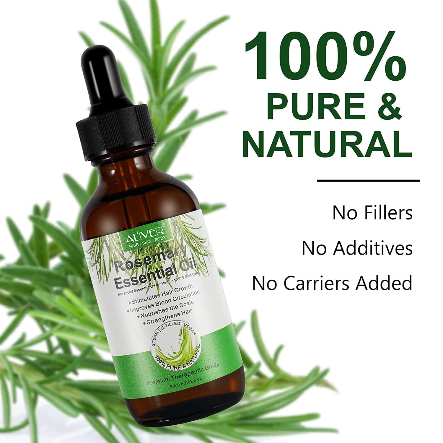 Pure Natural Rosemary Essential Oils - 2 Pack, Hair Growth Scalp Oil for Dry Damaged Hair(2.02 Fl Oz)