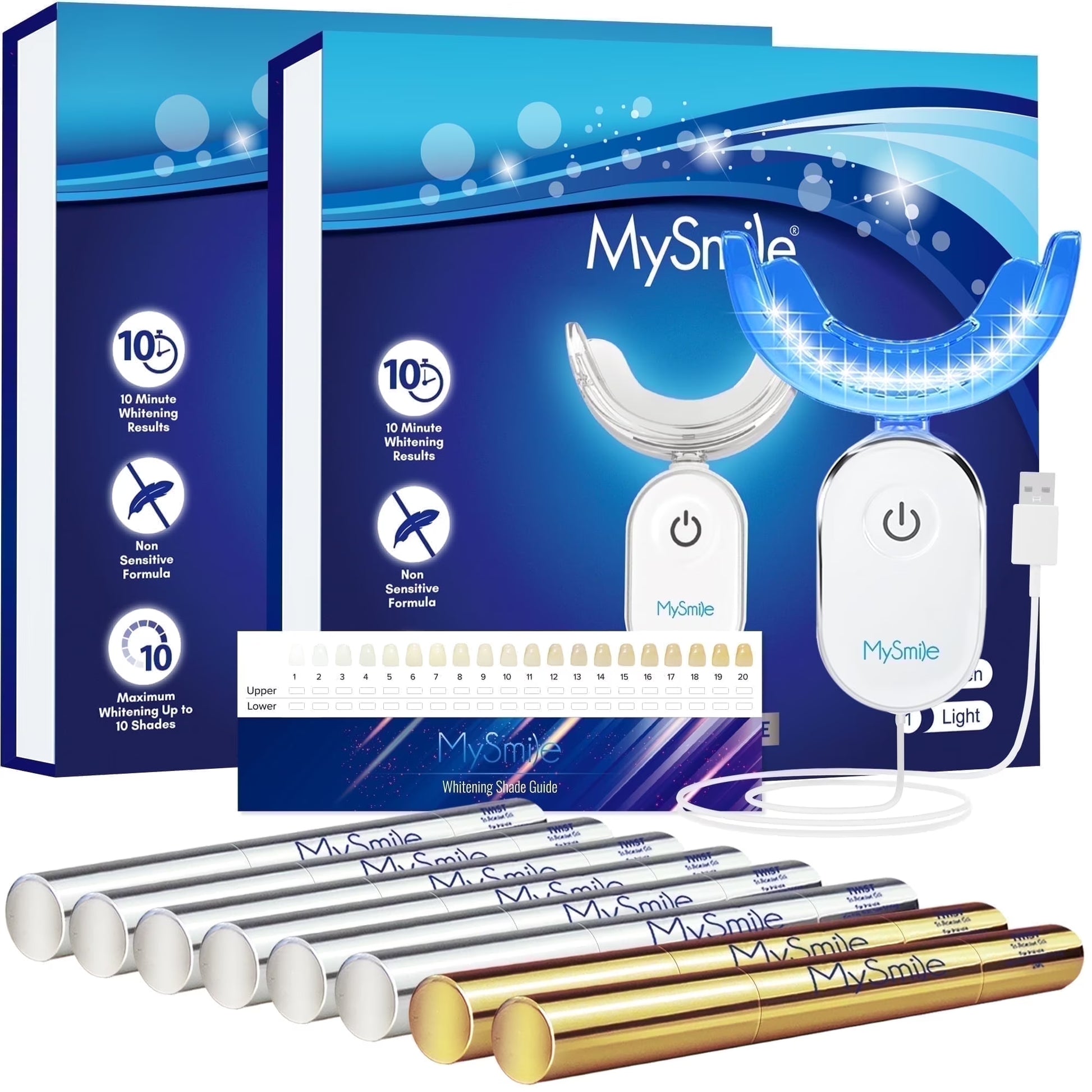 2Packs Deluxe Teeth Whitening Kit with 28-LED Light, 8X Teeth Whitening Pen Whitening Gel Refills, 10Mins Results, Remove 10 Years of Stains