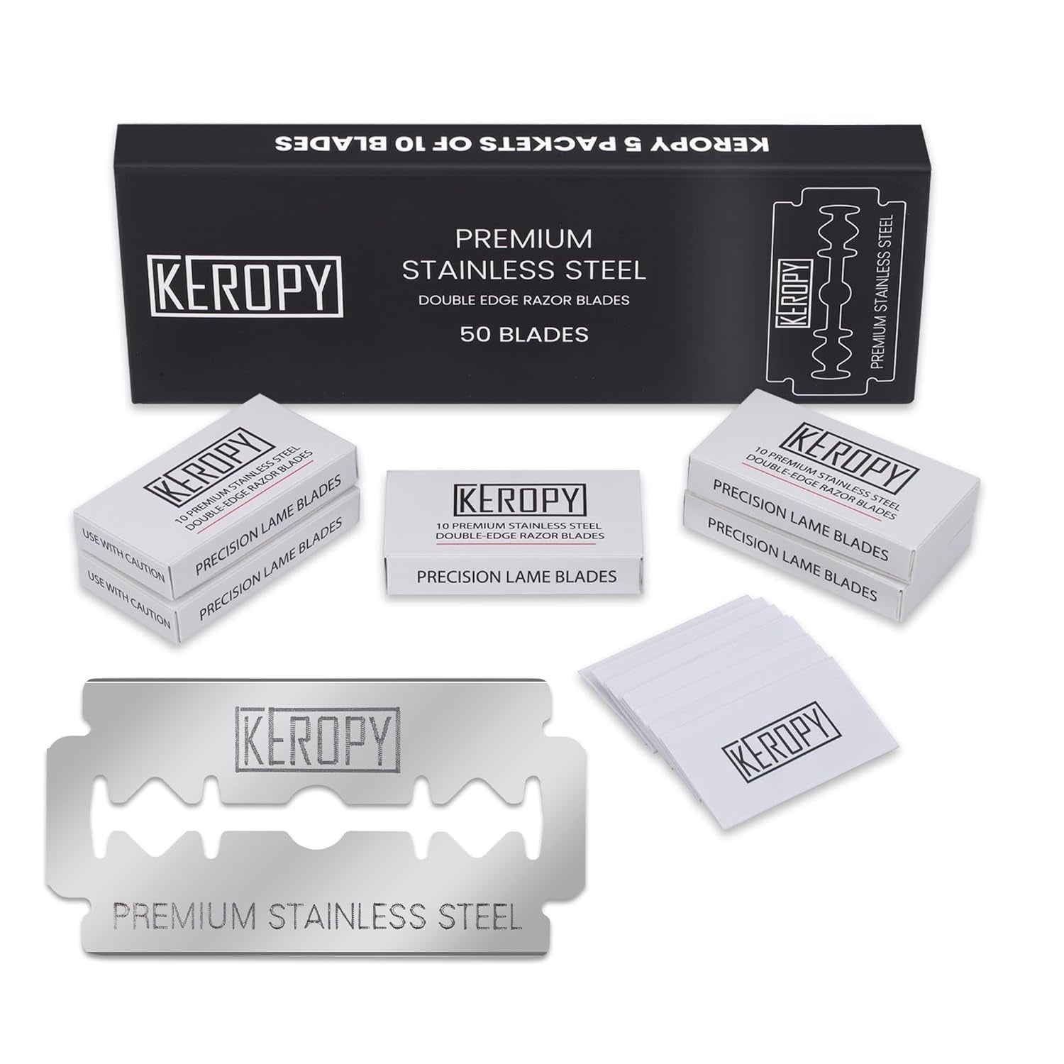 Double Edge Safety Razor Blades-50 Count Premium Razor Blades, Surgical Stainless Steel with Chromium Coating&3X Sharper Edges, Zero Irritation, Fits Most of Safety Razors, Sensitive Skin Safe