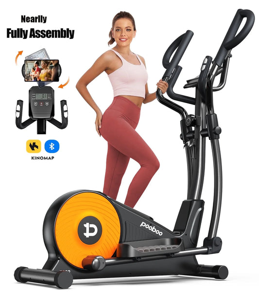 Build-In Bluetooth Silent Magnetic Elliptical Exercise Bike for Home Elliptical Training Machines 450Lbs Nearlly Fully Assembled with 17 Stride Length