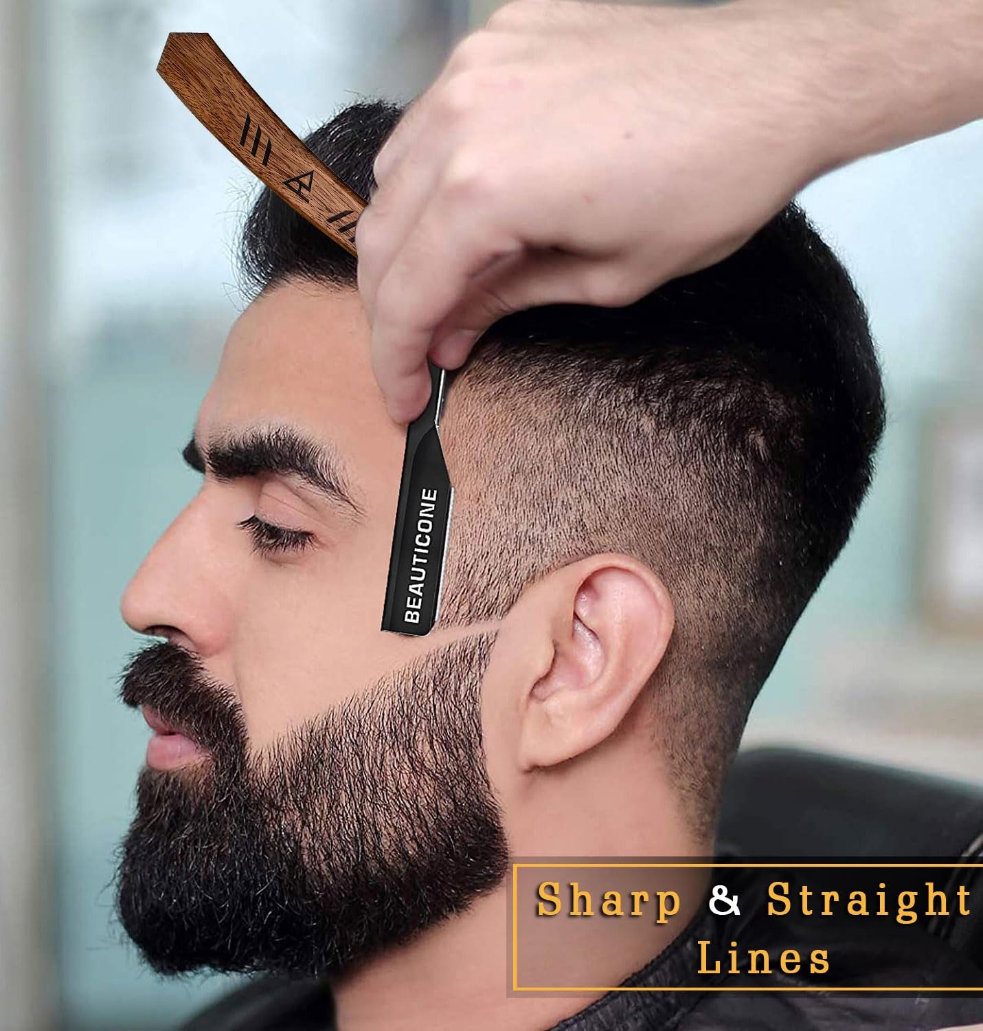 Straight Razors for Men, Straight Edge Razor with 100 Single Edge Blades, Stainless Steel, Barber Razor for Men'S Shaving, Barber Shaving Knife, Wooden Handle, Slide-Out