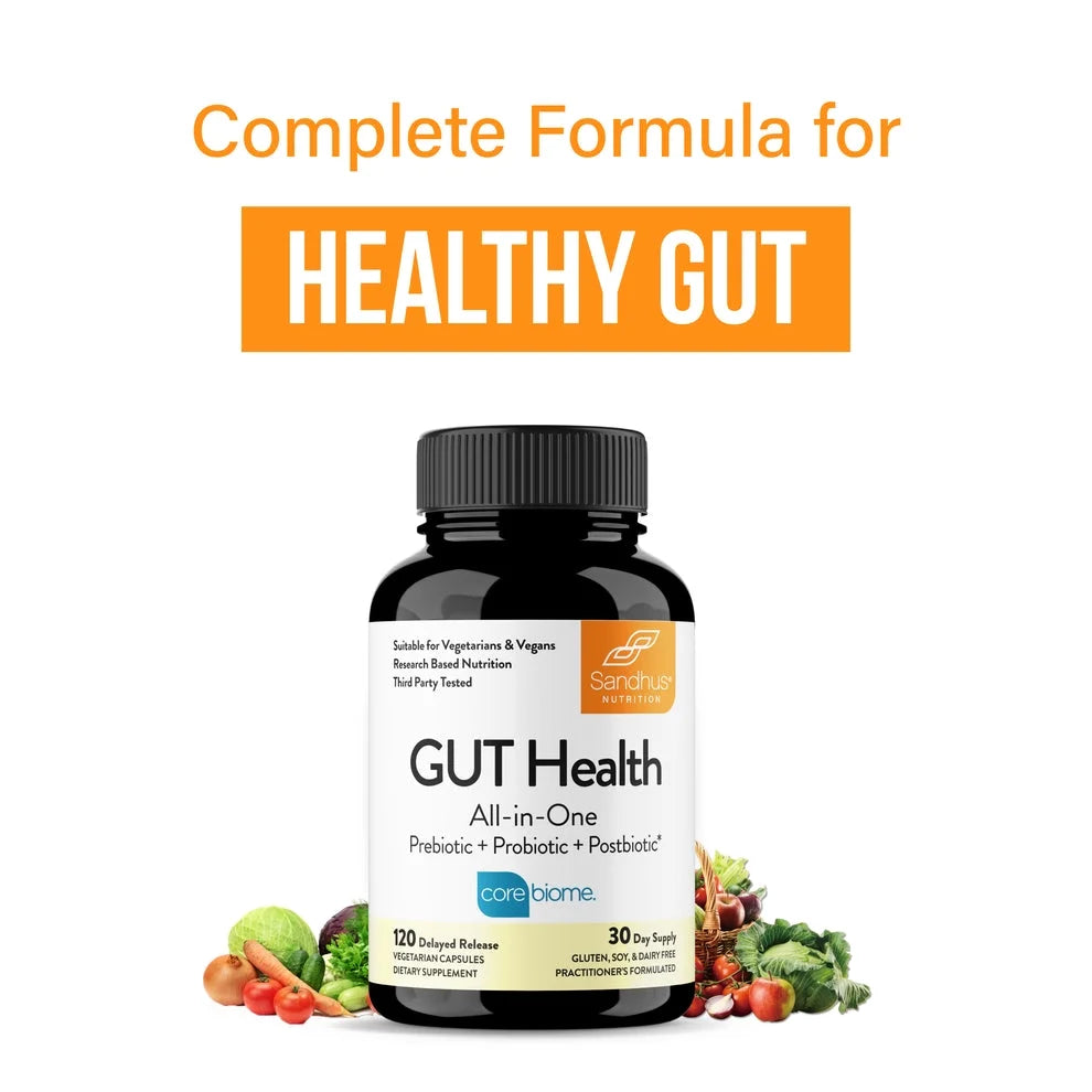 Gut Health Supplement, with Prebiotics + Probiotics + Postbiotic + L-Glutamine, 120 Ct