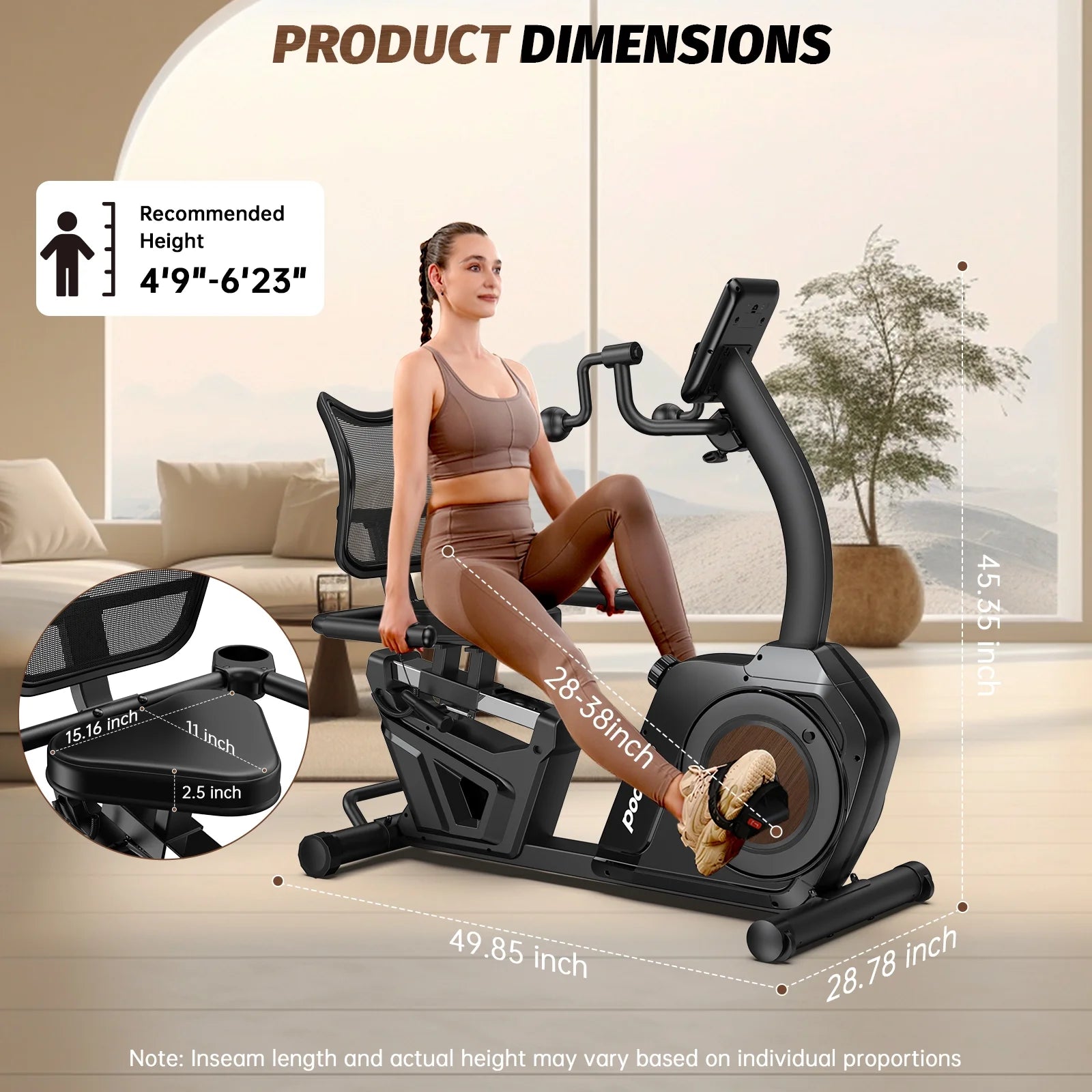 Magnetic Build-In Bluetooth Recumbent Exercise Bike with Adjustable and Comfortable Seat, Light Commercial Stationary Bike with Arm Workout for Adult/Seniors Home Exercise, 400LBS