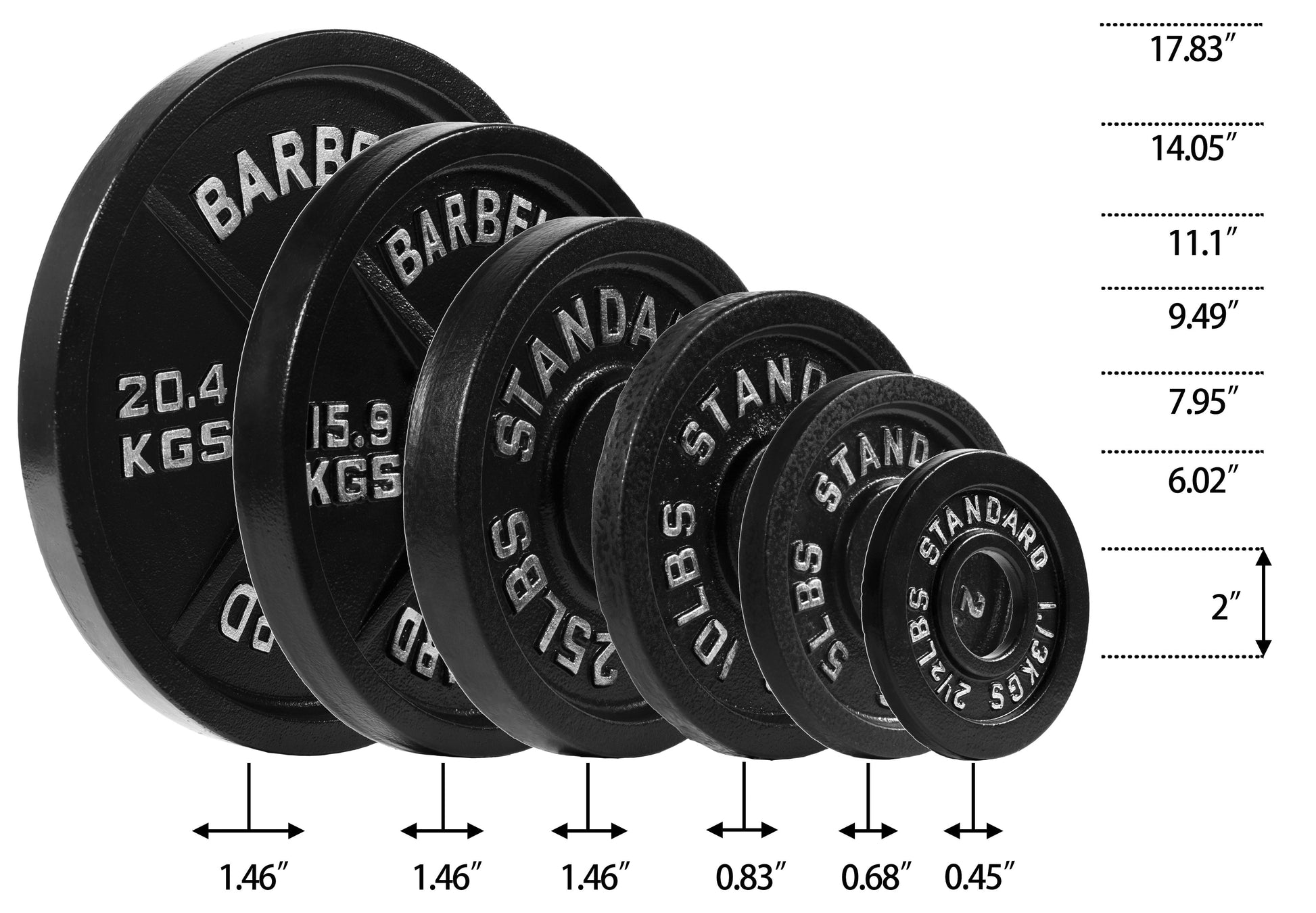 2-Inch Olympic Cast Iron Weight Plate for Strength Training & Powerlifting, Durable Gym Weights, 45LBS, 1-Pack