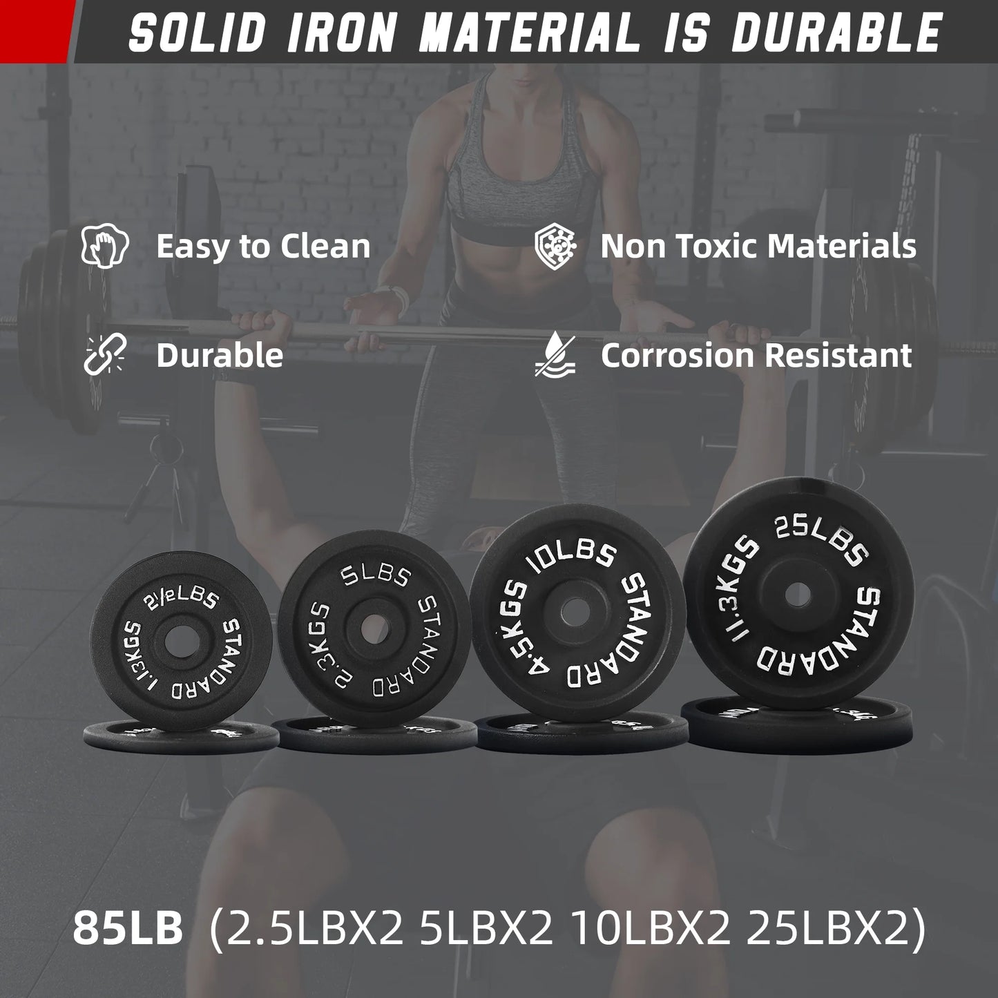 Cast Iron Standard Weight Including 5FT Sectional Standard Barbell with Star Locks, 95-Pound Set