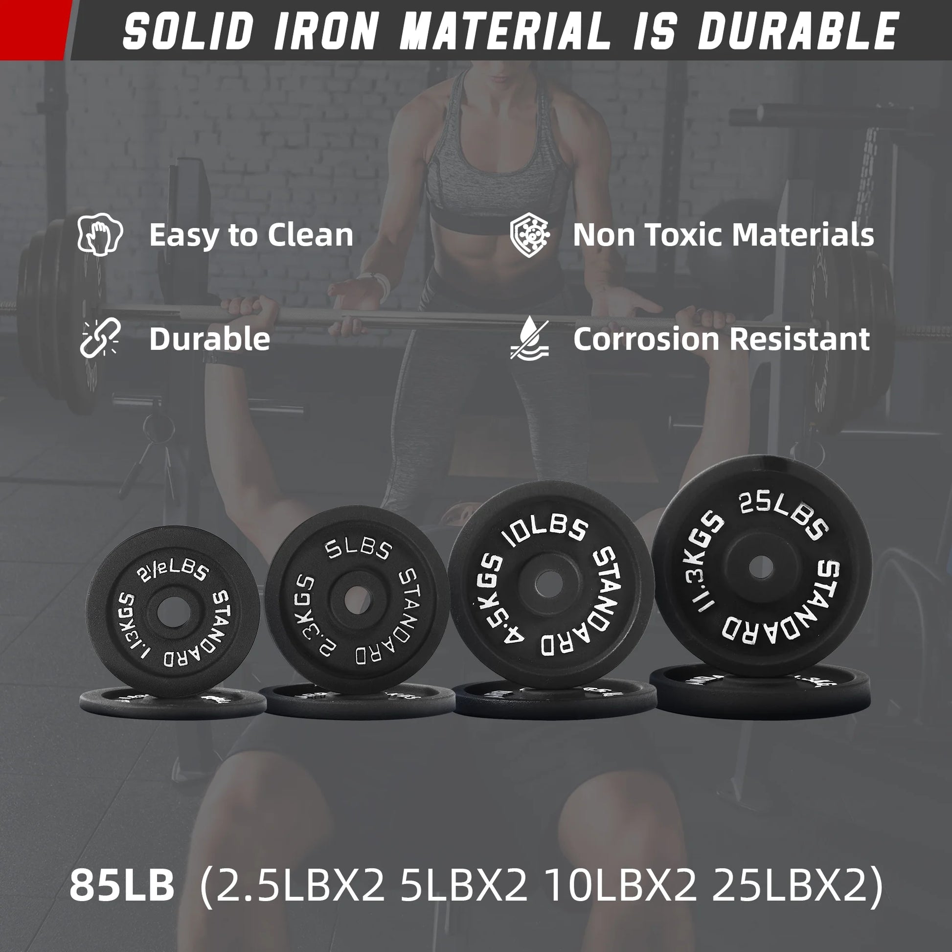 Cast Iron Standard Weight Including 5FT Sectional Standard Barbell with Star Locks, 95-Pound Set