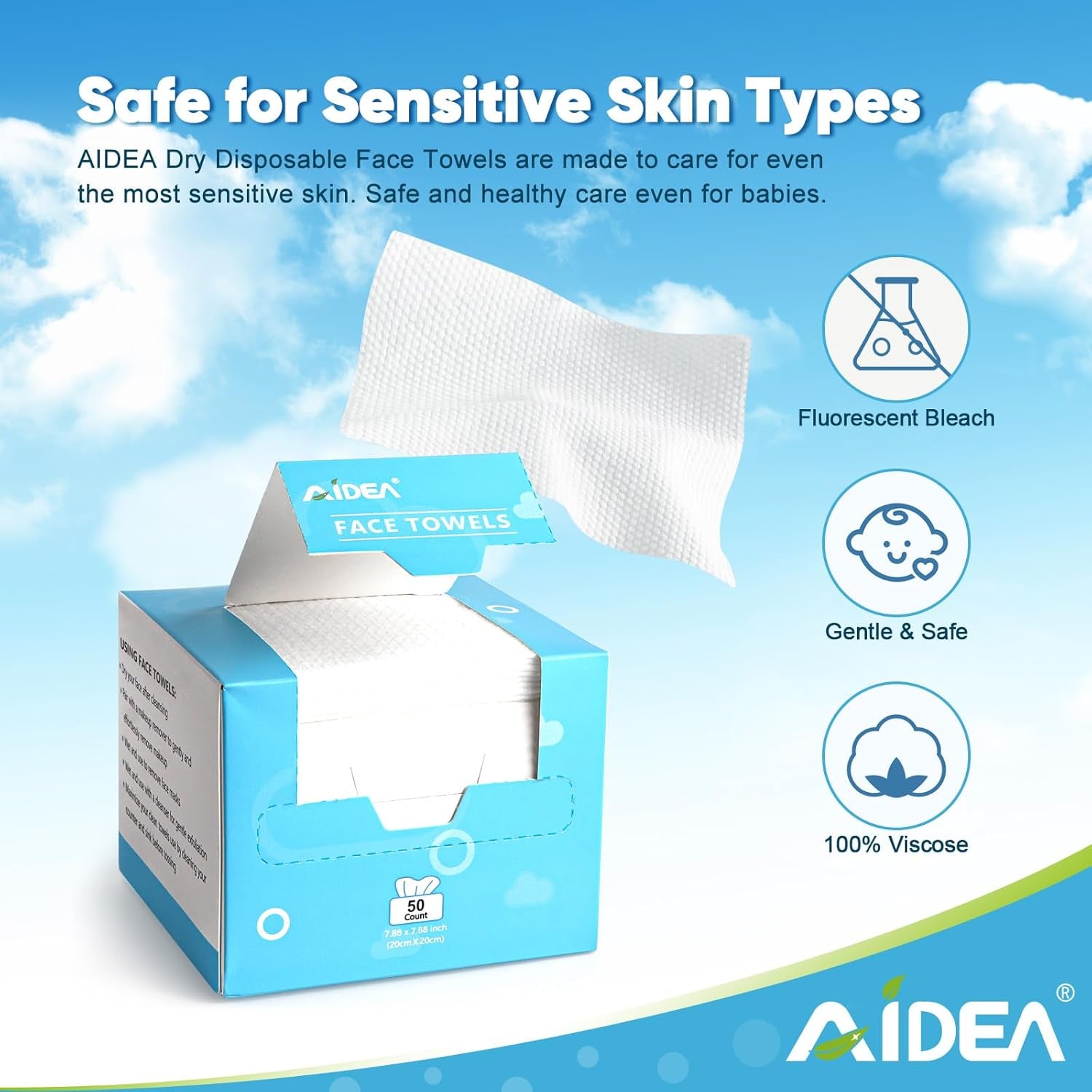 Face Towels Disposable-100Ct (2 Box), Clean Facial Towelettes for Sensitive Skin, Cleansing Wipes for Makeup Removing, Nursing, Travel, Dry Wipes Face Cloths