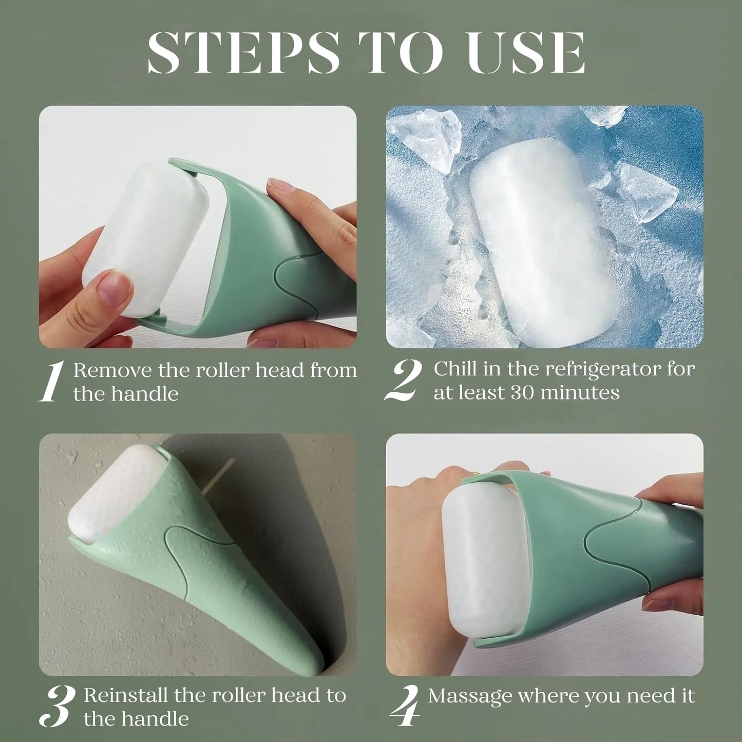 Ice Roller for Face with Gua Sha, Cryotherapy Face Roller Facial Skin Care Massager, Green