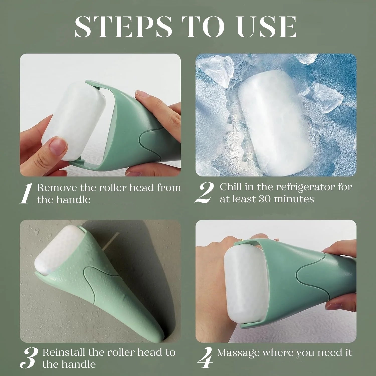 Ice Roller for Face with Gua Sha, Cryotherapy Face Roller Facial Skin Care Massager, Green