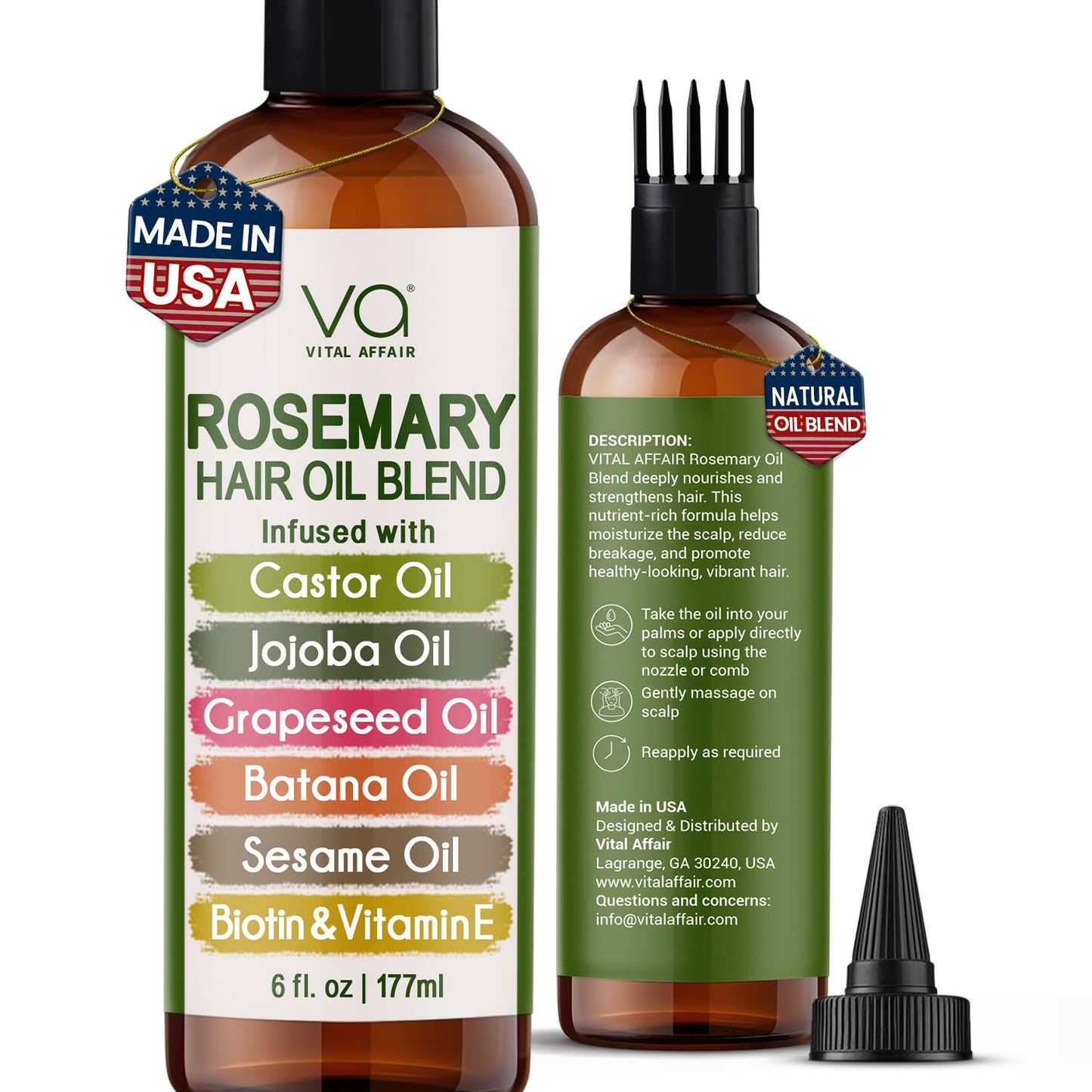 Blend of Pure Rosemary Oil for Hair Growth with Castor, Batana, Jojoba Oil-Infused with Biotin & Vitamin E-Blend of Effective Hair Oils for Hair Growth-Strengthening Treatment 6 Fl Oz