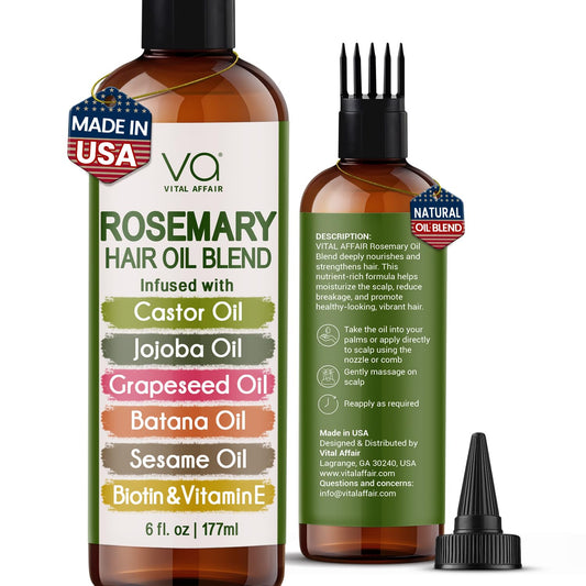 Blend of Pure Rosemary Oil for Hair Growth with Castor, Batana, Jojoba Oil-Infused with Biotin & Vitamin E-Blend of Effective Hair Oils for Hair Growth-Strengthening Treatment 6 Fl Oz