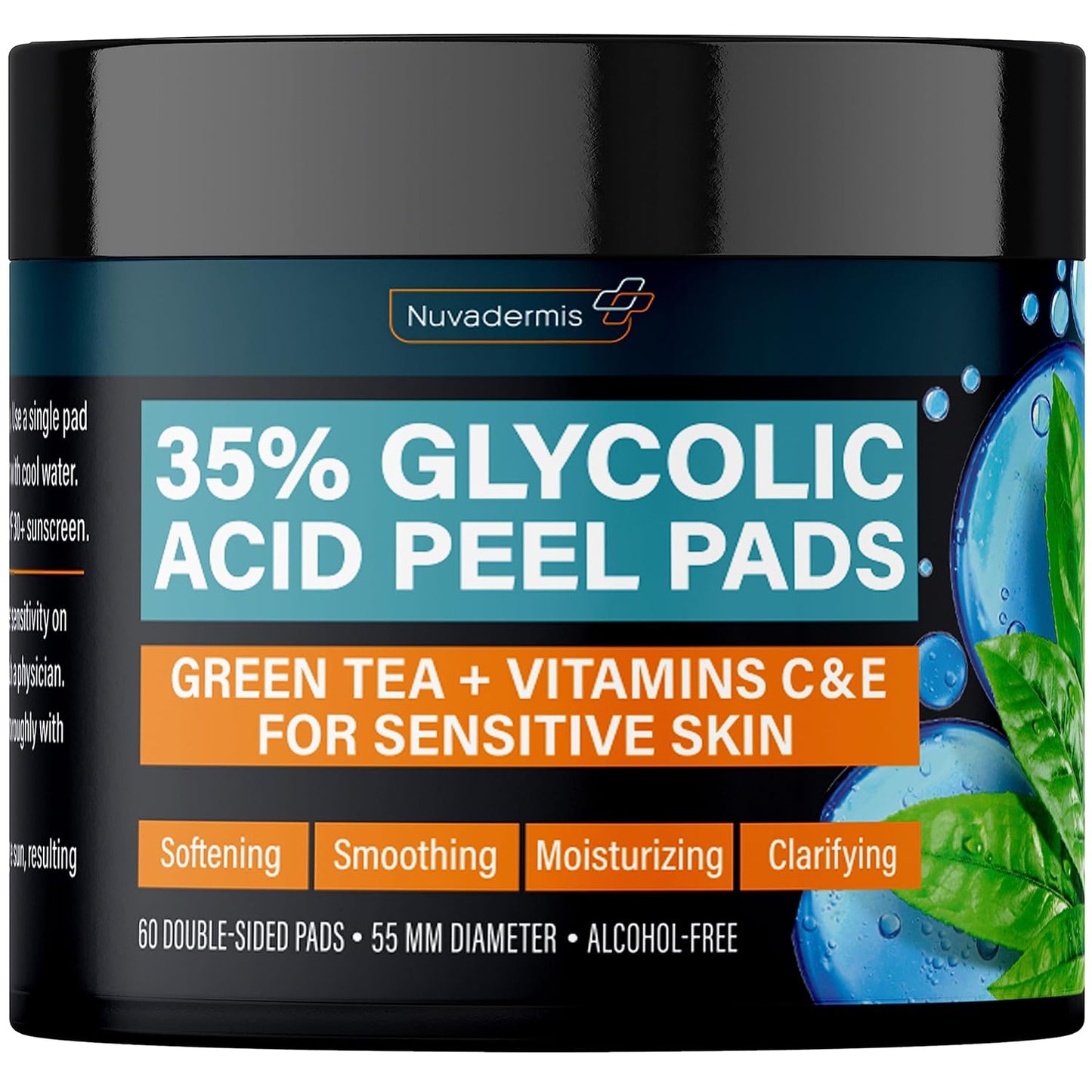 35% Glycolic Acid Peel Pads – Exfoliating Facial Resurfacing for Blackheads, Dark Spots, and Acne – Safe for Sensitive Skin – 60 Double-Sided Pads