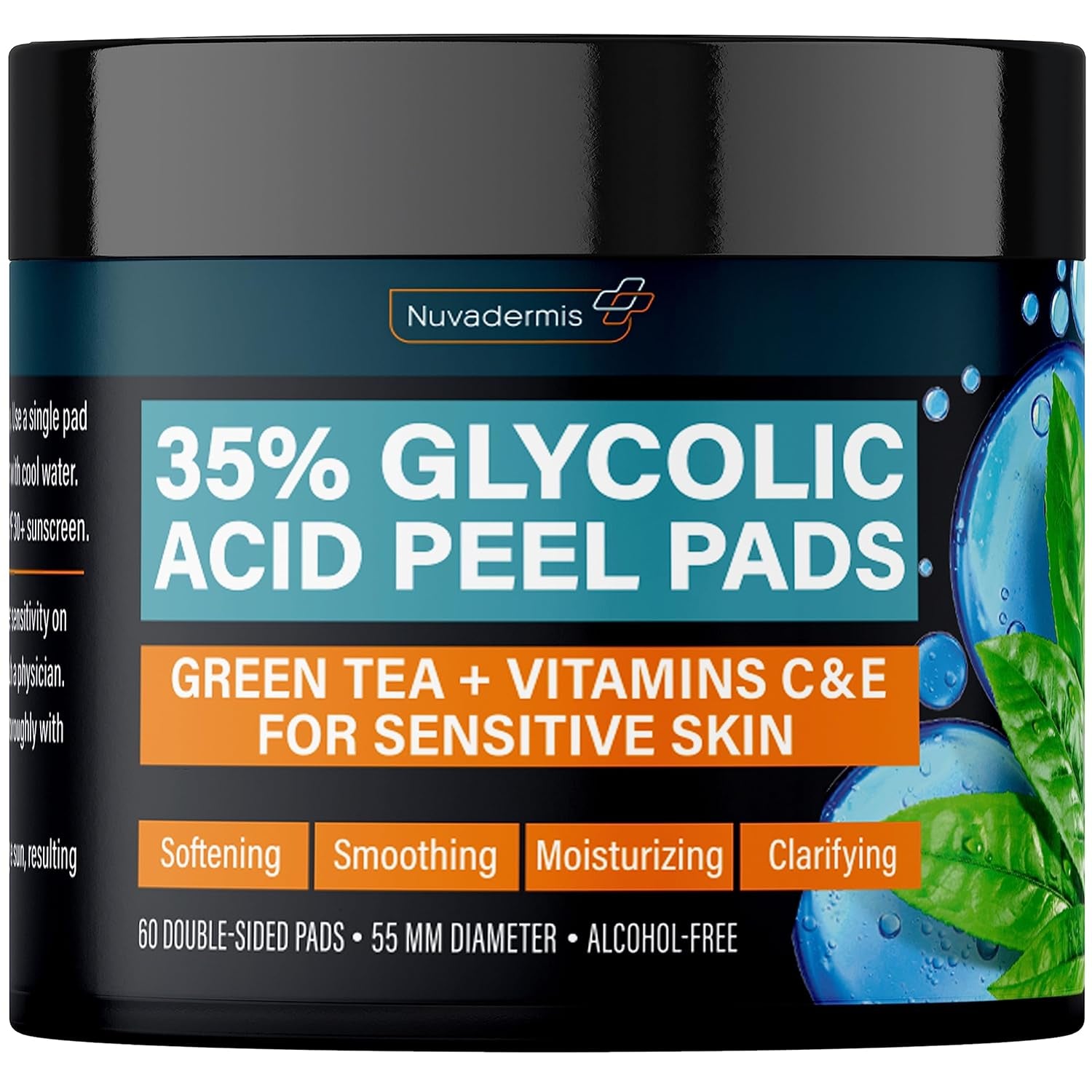 35% Glycolic Acid Peel Pads – Exfoliating Facial Resurfacing for Blackheads, Dark Spots, and Acne – Safe for Sensitive Skin – 60 Double-Sided Pads