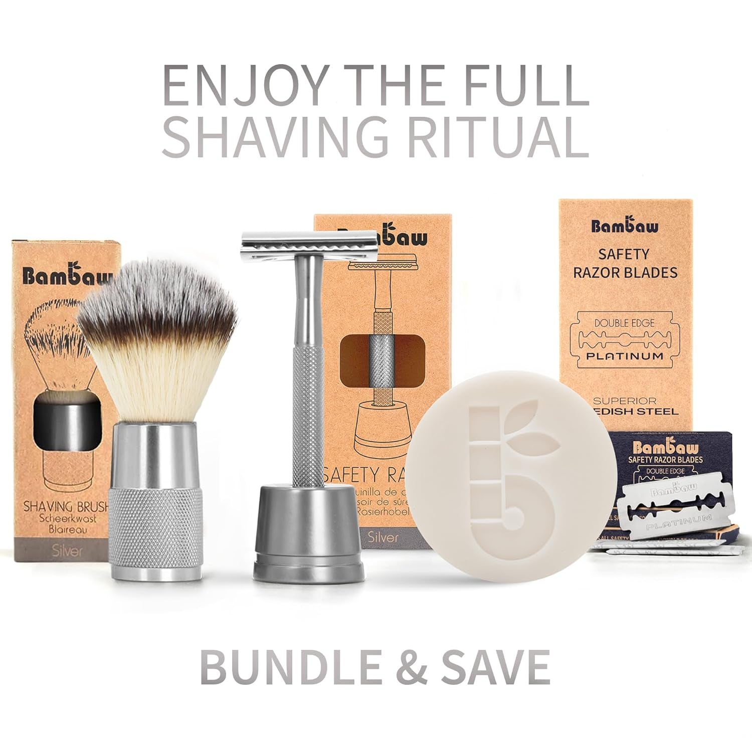 Double Edge Safety Razor for Men & Women, Metal Razor with 5 Double Edge Safety Razor Blades, Eco-Friendly Razor – Silver