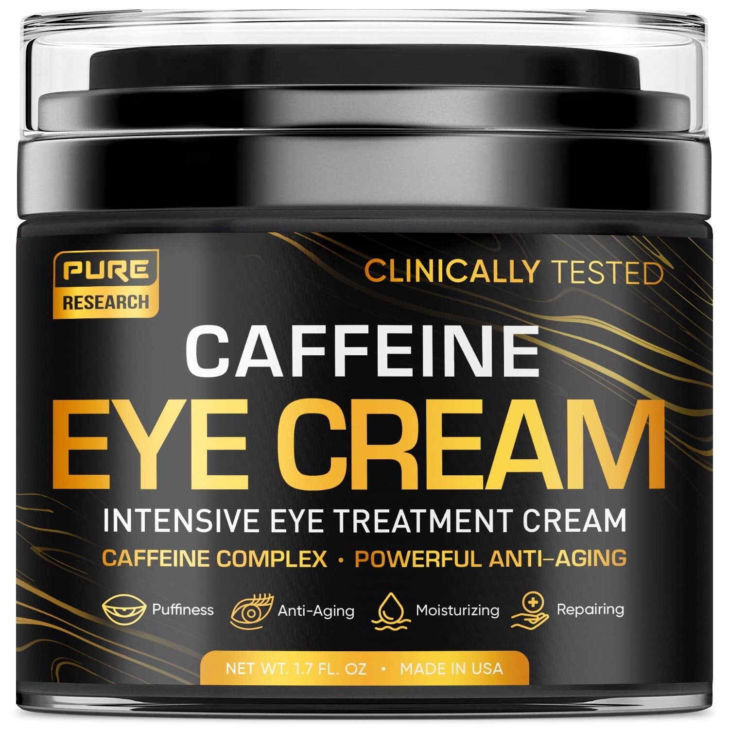 Caffeine Eye Cream for anti Aging, Dark Circles, Bags, Puffiness. Great under Eye Skin + Face Tightening, Eye Lift Treatment for Men & Women 1.7Oz