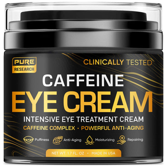 Caffeine Eye Cream for anti Aging, Dark Circles, Bags, Puffiness. Great under Eye Skin + Face Tightening, Eye Lift Treatment for Men & Women 1.7Oz