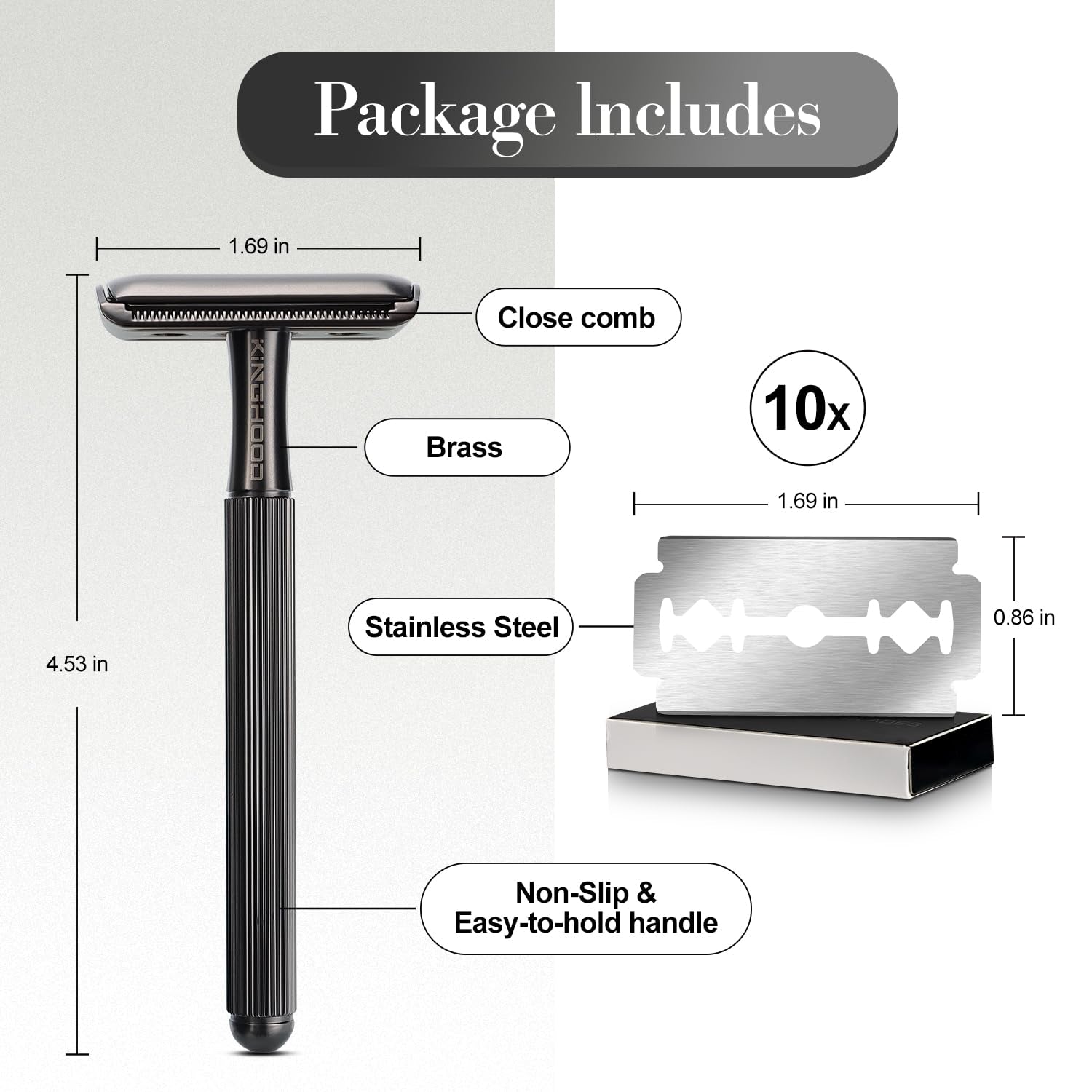 Brass Safety Razor with 10 Blades,One Blade Razor Reusable Razor Eco-Friendly Razor Long Handle & Weighted Razor,Double Edge Razor Single Blade Razor for Sensitive Skin
