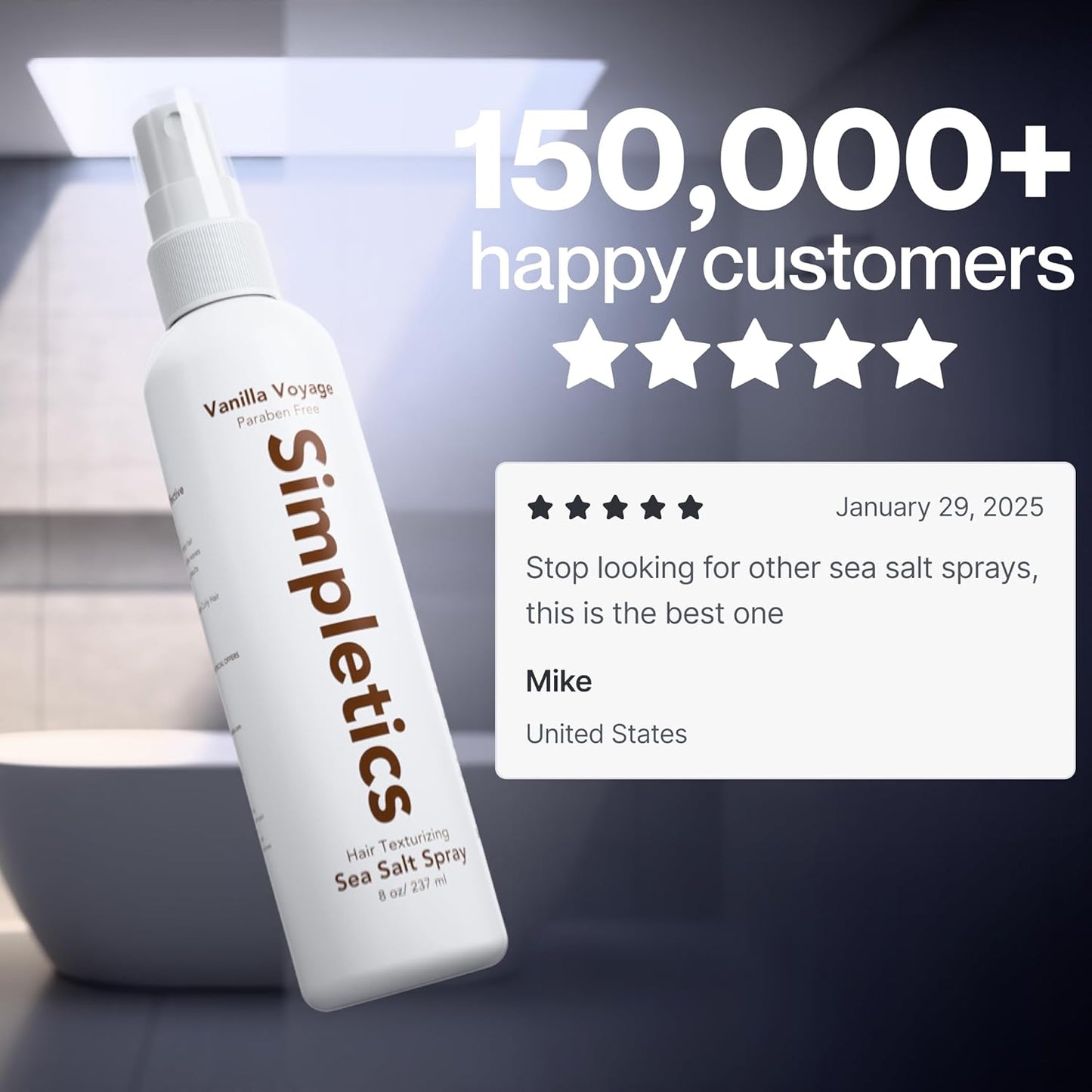 Himalayan Sea Salt Spray for Straight & Wavy Hair - All Natural, 5 Ingredient, Texturizing & Volumizing Product - Vanilla Scented - Adds Volume, Texture, Beach Look to Men & Women, 237Ml...