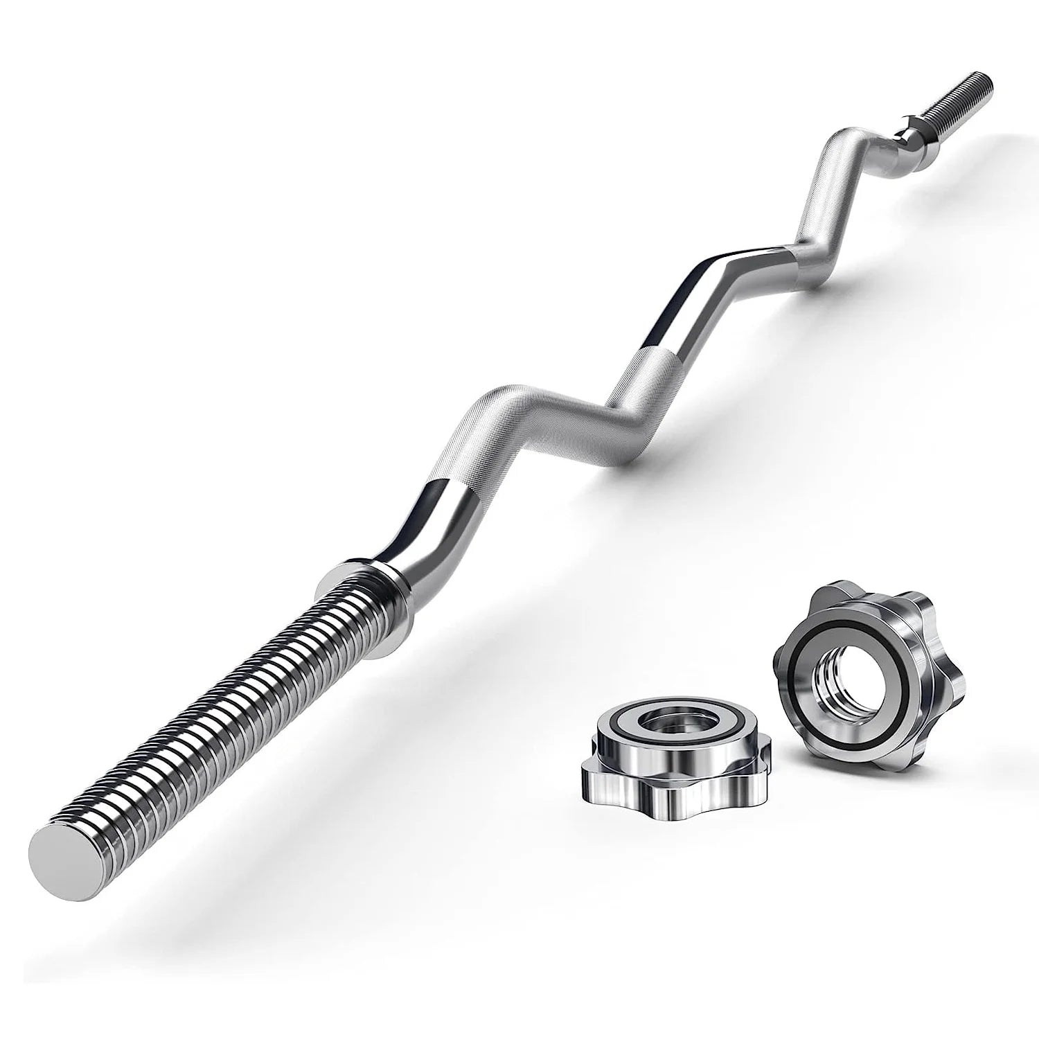 47'' Curl Bar with Collars for All Standard 1" Plates, 440-Pound Capacity, Silver