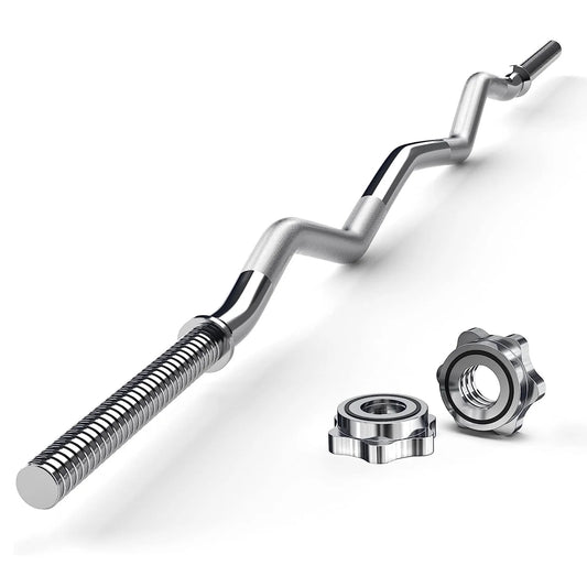 47'' Curl Bar with Collars for All Standard 1" Plates, 440-Pound Capacity, Silver