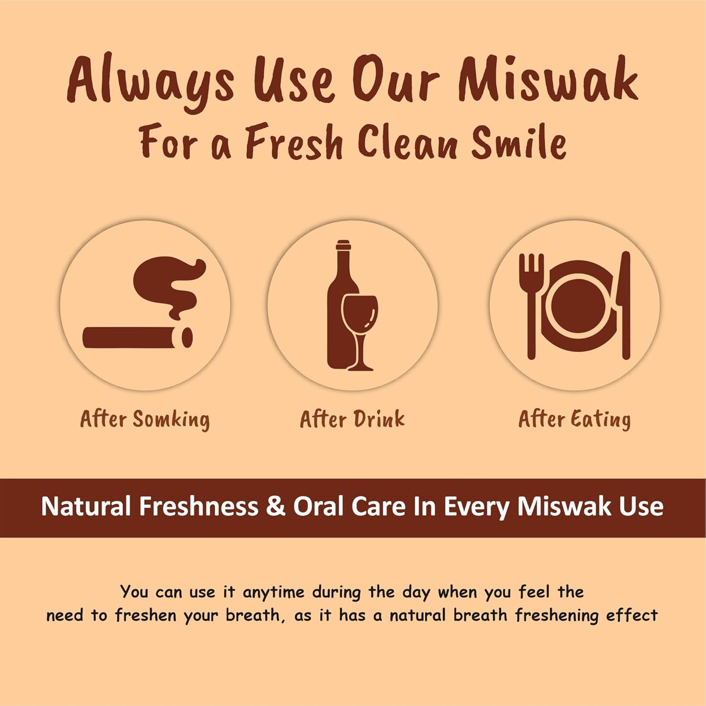 Miswak Stick for Teeth - Vacuum-Sealed Chewing Sticks, No Toothpaste Needed, Also Known as Siwak, Meswak, or مسواك | Pack of 3 Miswak Sticks with Holder